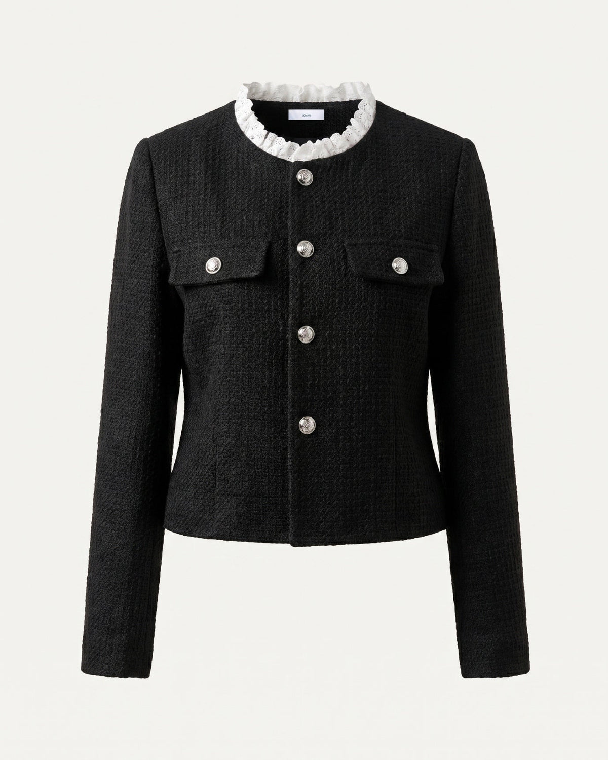 Kiara Sleek Tailored Stretch Polyamide Cardigan – Black – view 1