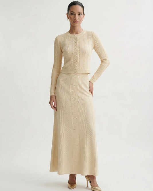 Kira Knit Cardigan and Matching Skirt Two-Piece Set