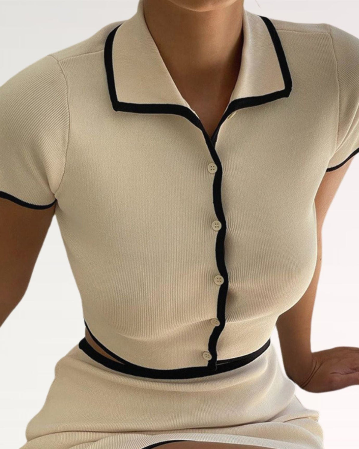 Milano Tailored Button Front Two-Piece Suiting Set – Khaki – view 2
