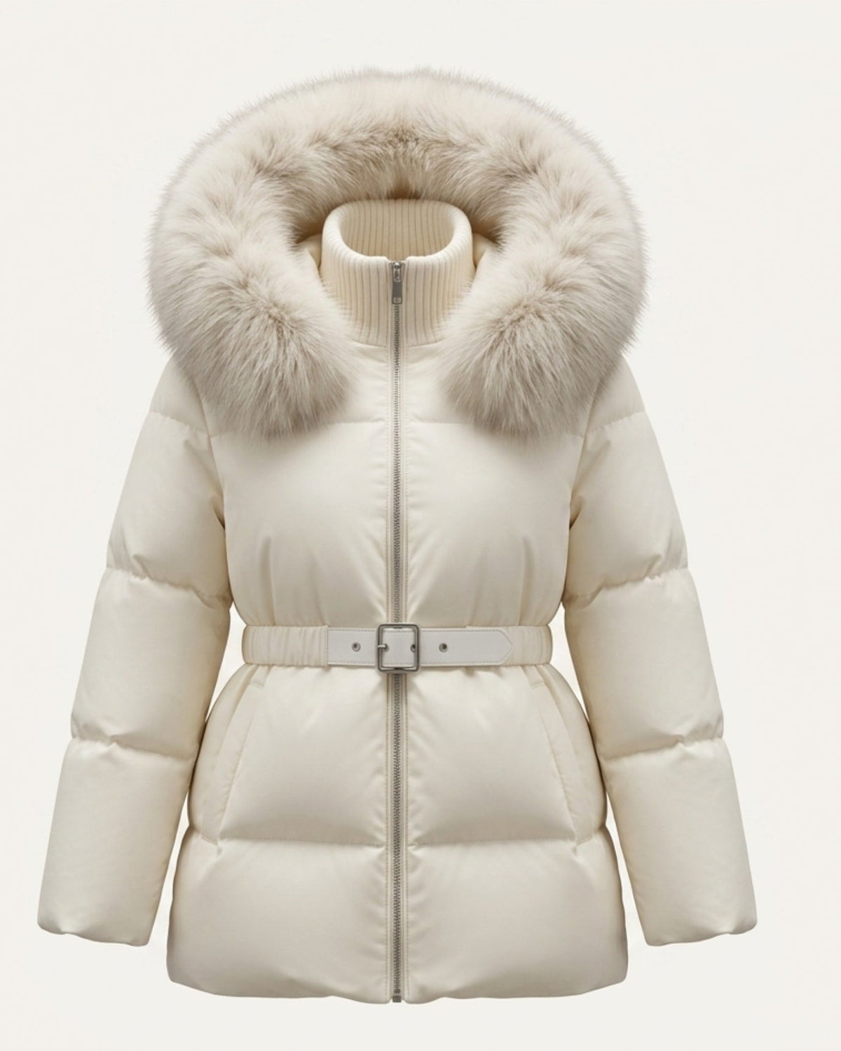 Goose Down Parka Coat with Trimmed Hood – Off-White – view 1