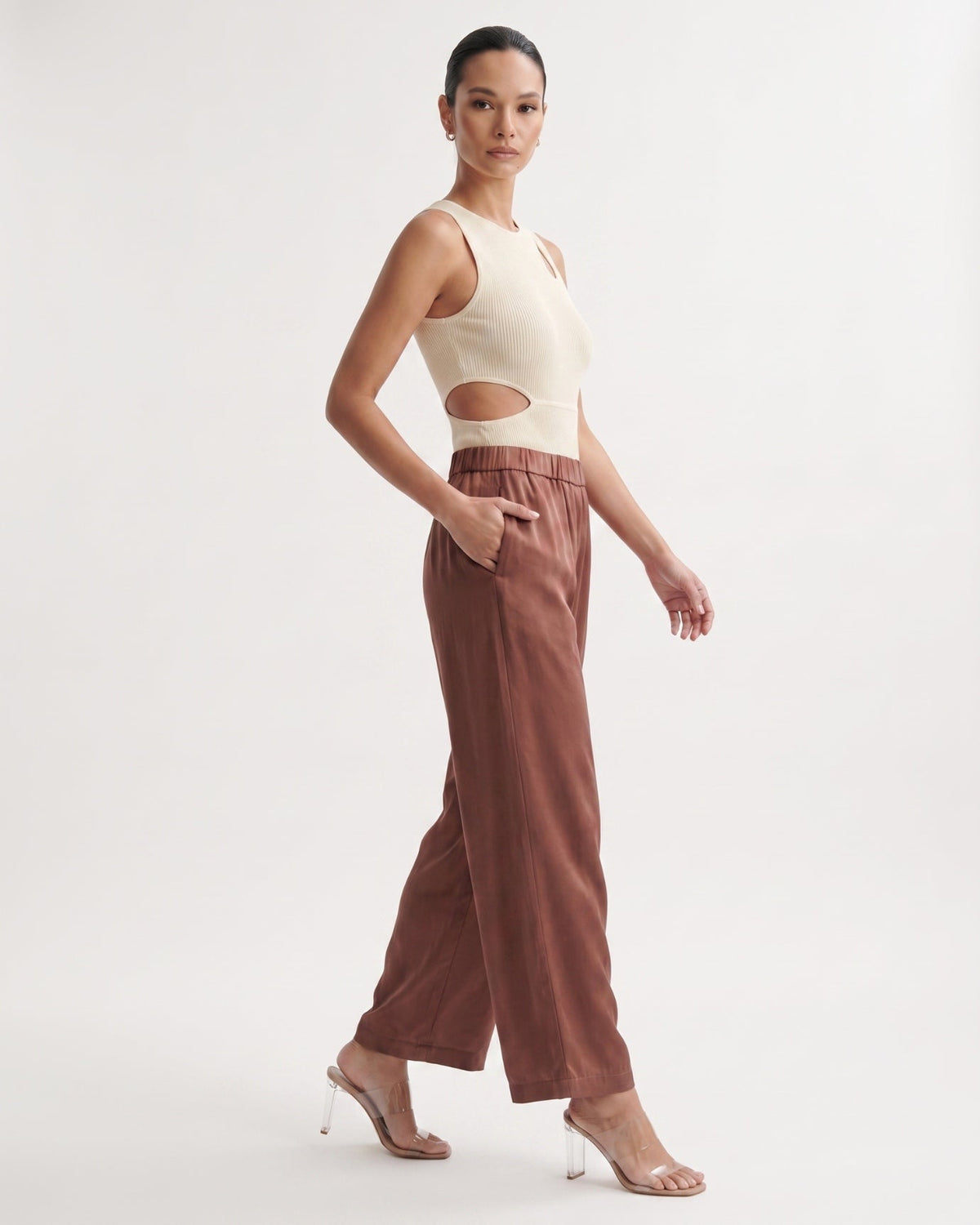 Brit Armonia Wide Leg Silk Blend Trousers with Relaxed Waist