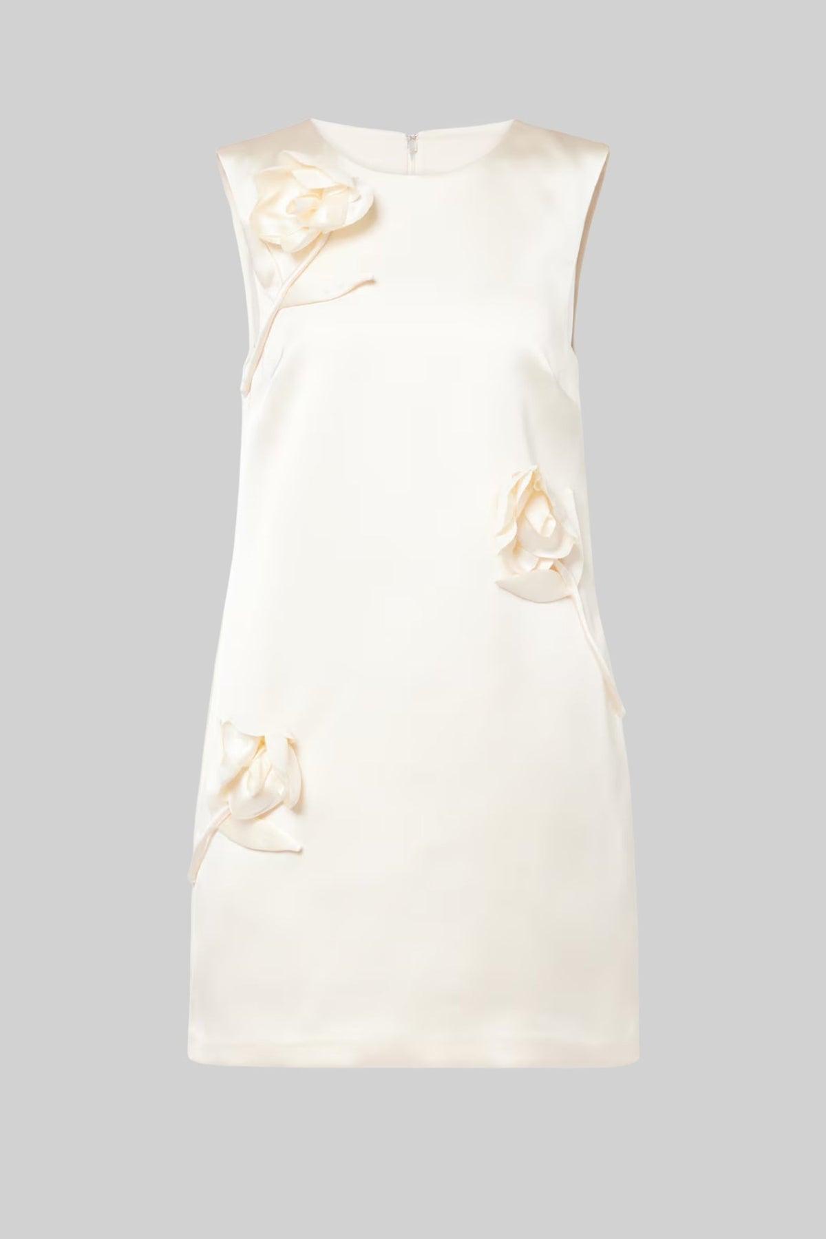 Sleeveless Satin Mini Dress with 3D Floral Appliqués – Ivory – view 2