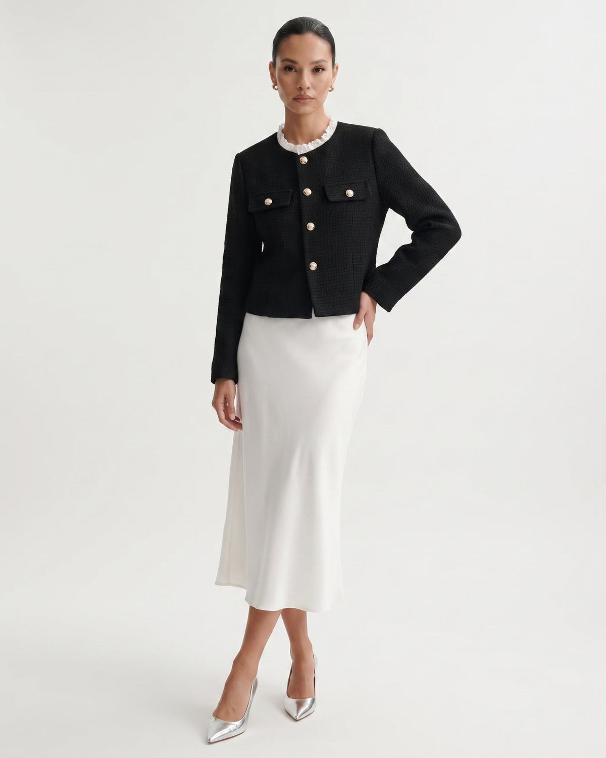 Kiara Sleek Tailored Stretch Polyamide Cardigan – Black – view 2
