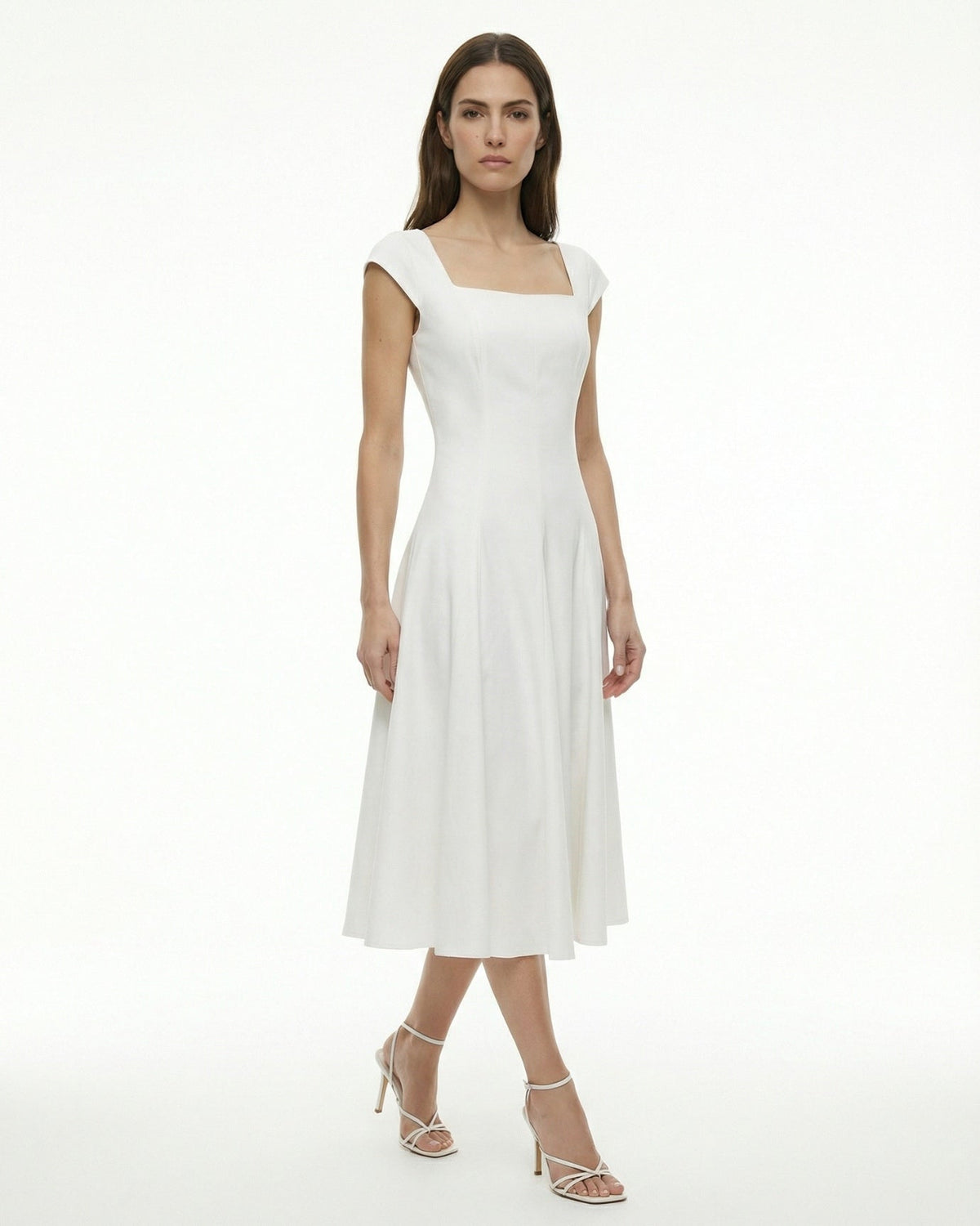 Olivia Classic Square Neck Waist Tie Midi Dress – view 12