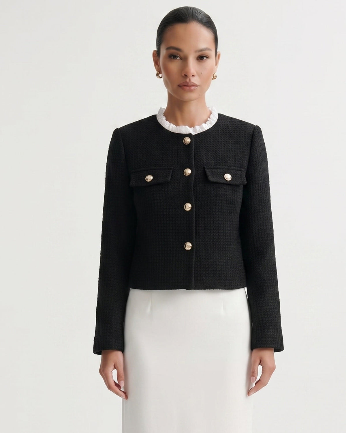 Kiara Sleek Tailored Stretch Polyamide Cardigan – Black