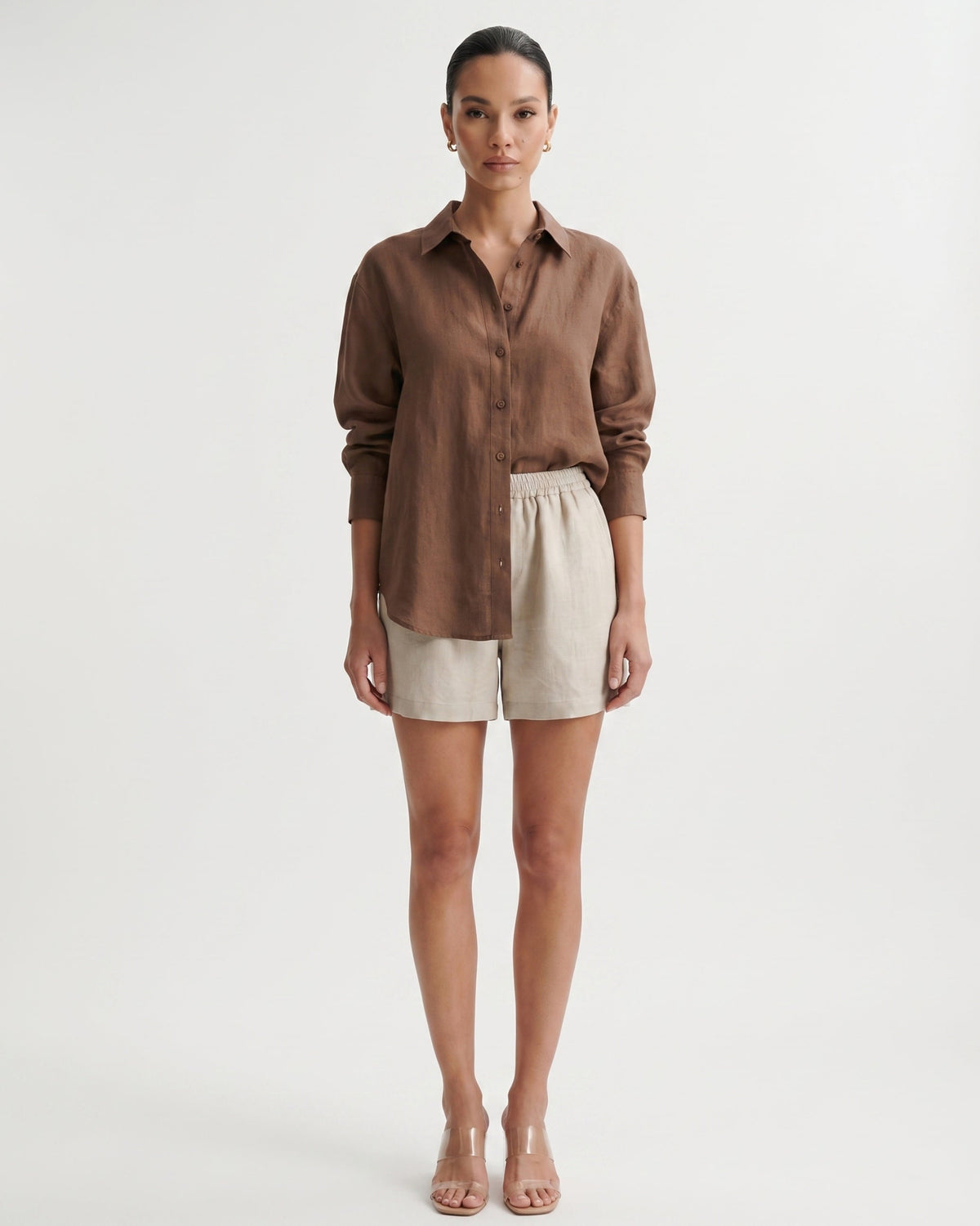 Kiara High Waisted Linen Blend Shorts with Relaxed Leg – view 11