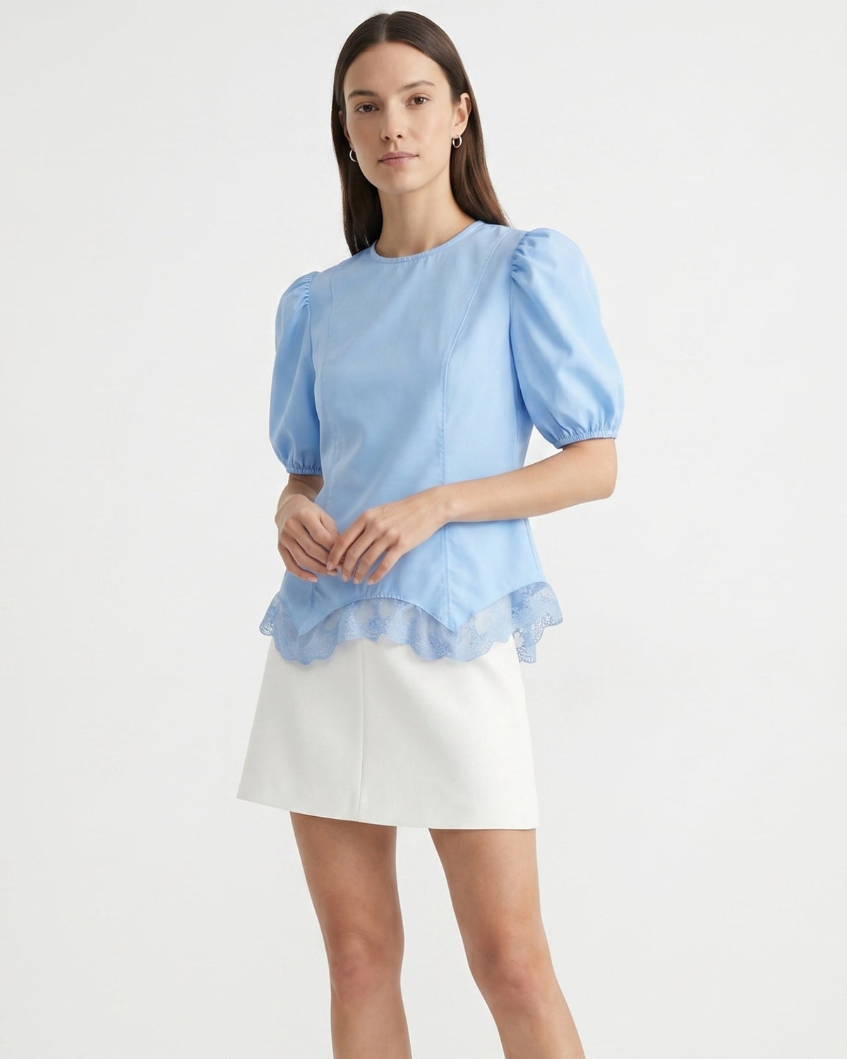 Mia Lace Shirt with Sheer Panels and Tailored Drape