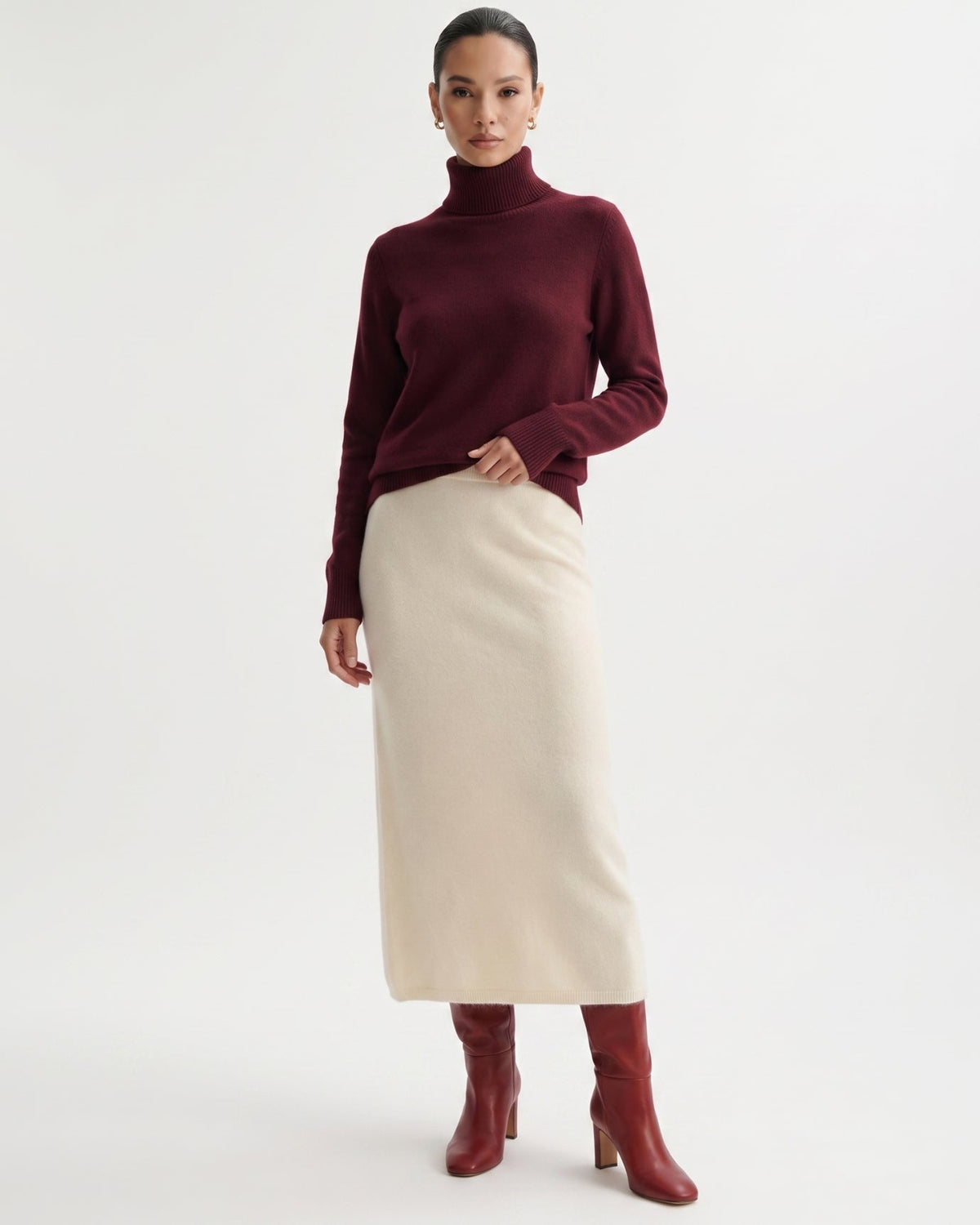 Cashmere A-Line Midi Skirt with Subtle High Waist – view 8