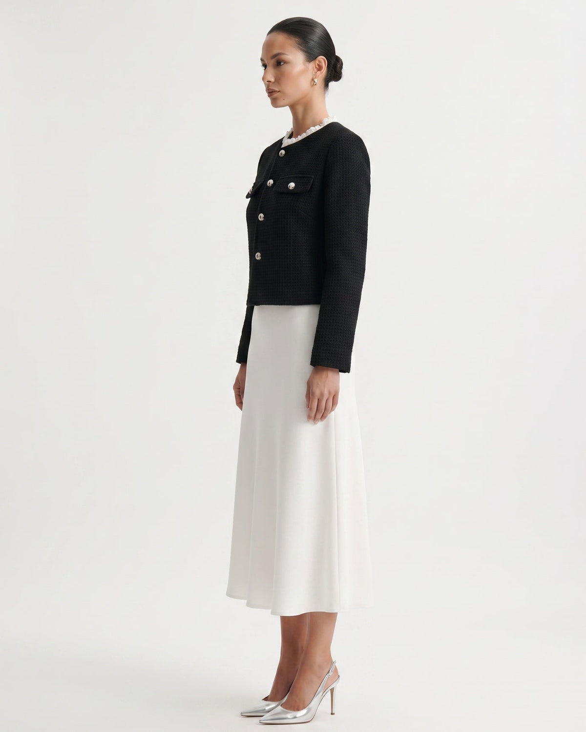 Kiara Sleek Tailored Stretch Polyamide Cardigan – Black