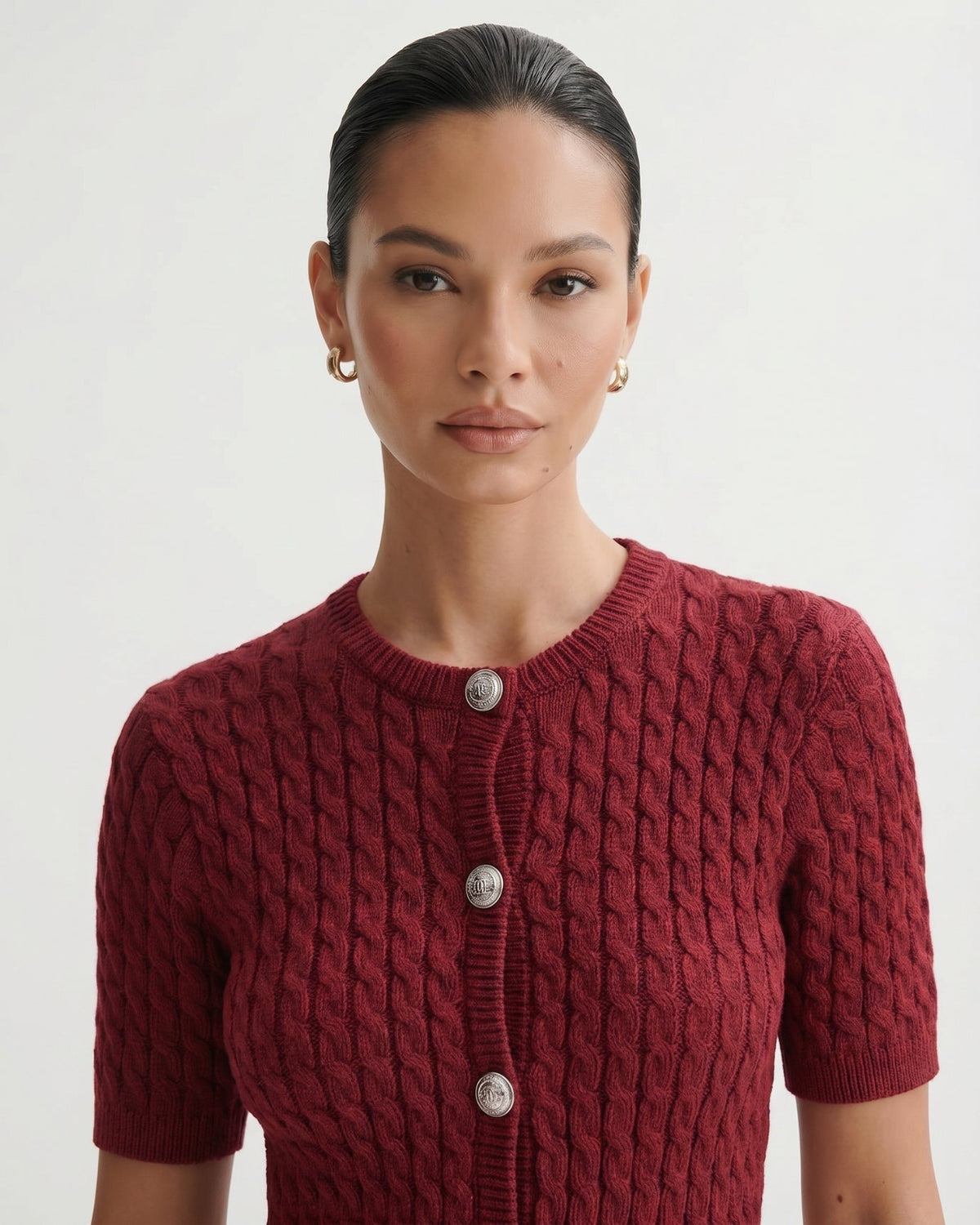 Slim Fit Short Sleeve Cropped Knitted Cardigan