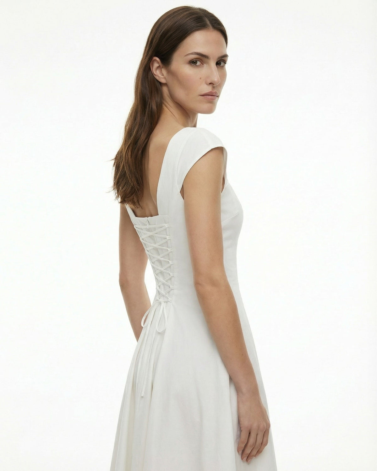 Olivia Classic Square Neck Waist Tie Midi Dress – view 14