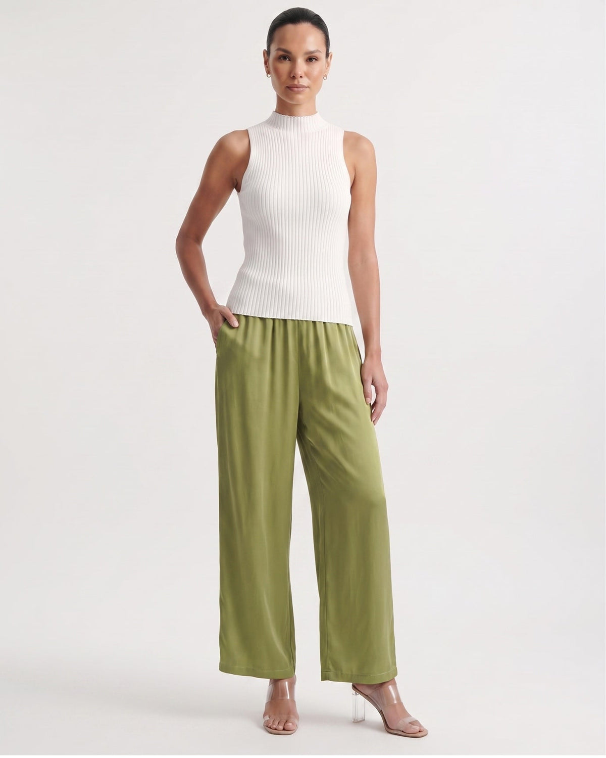 Brit Armonia Wide Leg Silk Blend Trousers with Relaxed Waist – view 5