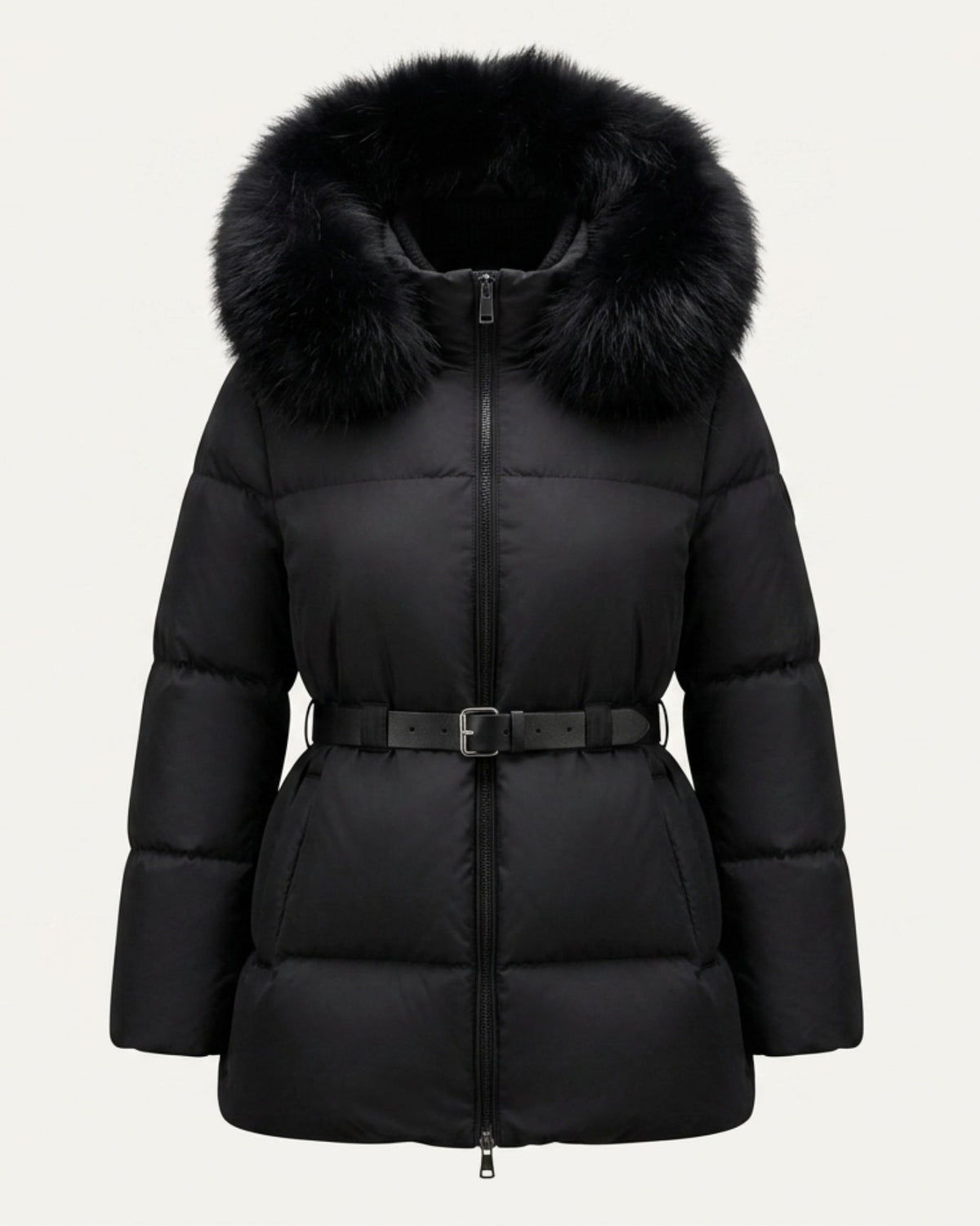 Goose Down Parka Coat with Trimmed Hood