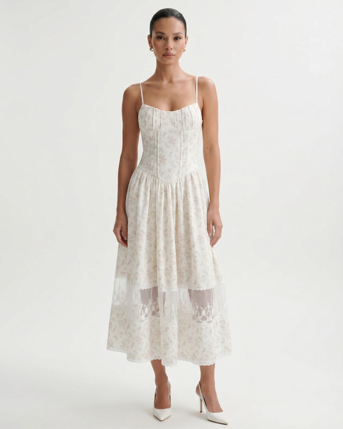 Sara Apricot Lace Detail Polyamide Dress – Floral – view 2