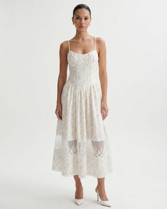 Sara Apricot Lace Detail Polyamide Dress – Floral