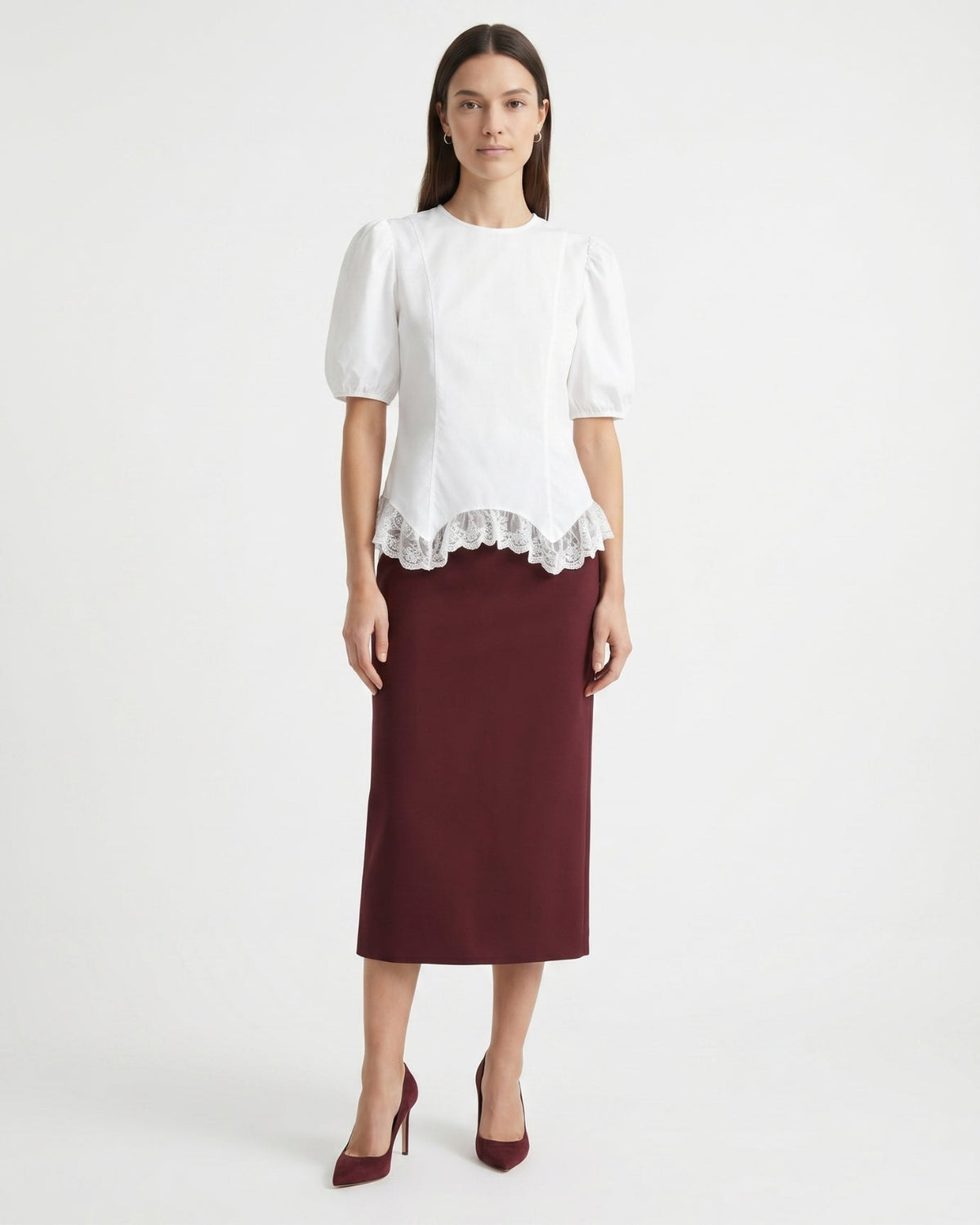 Mia Lace Shirt with Sheer Panels and Tailored Drape