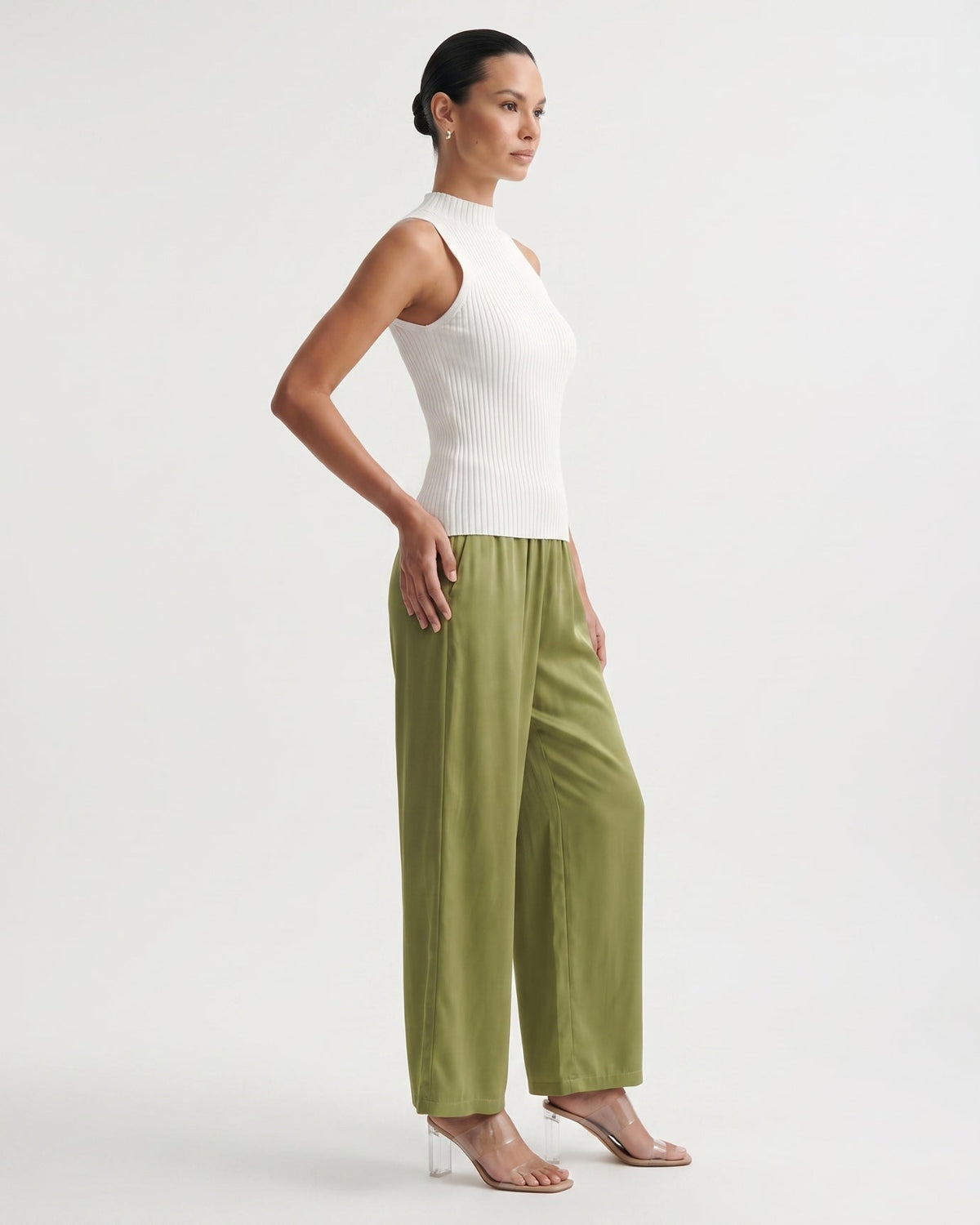 Brit Armonia Wide Leg Silk Blend Trousers with Relaxed Waist