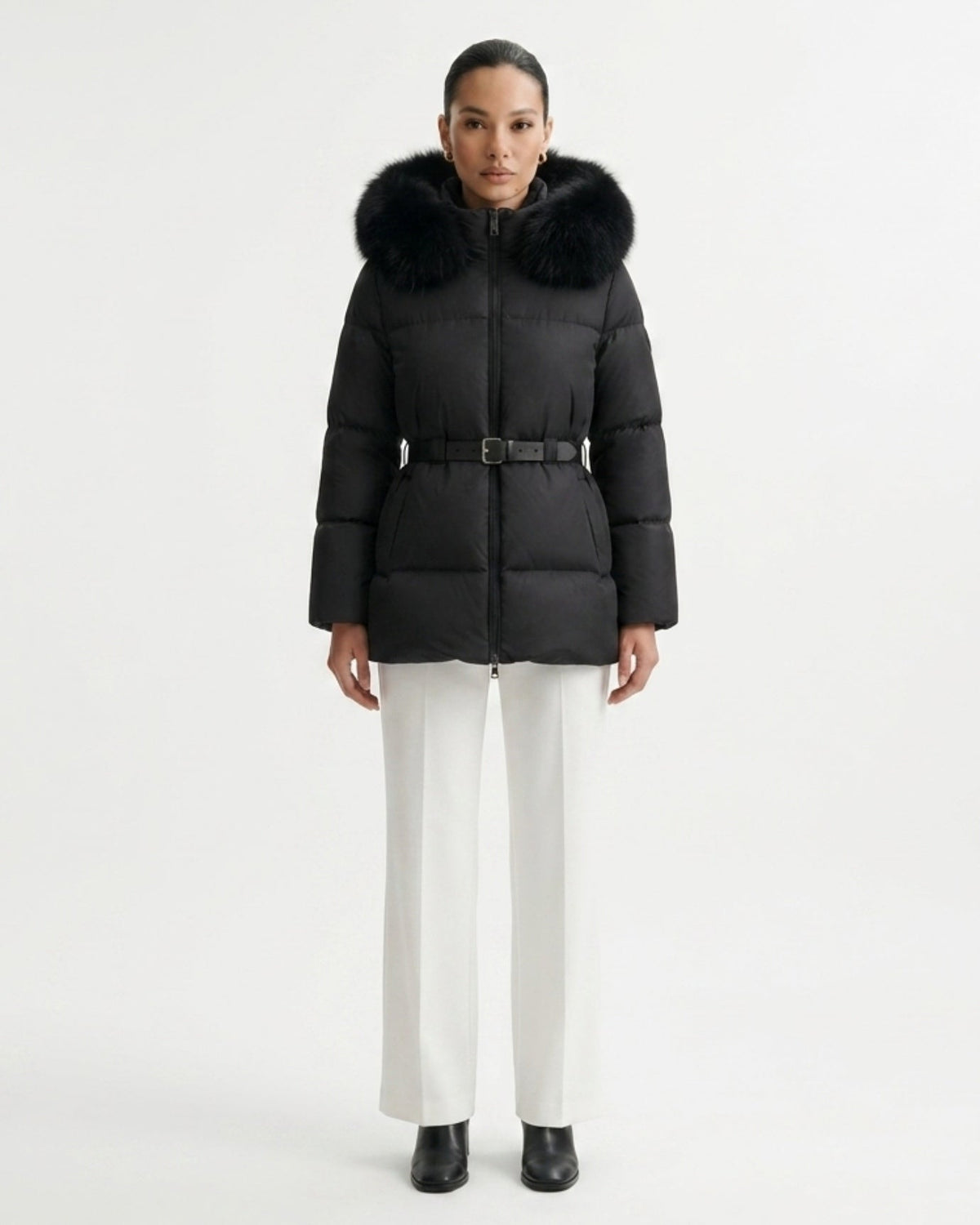 Goose Down Parka Coat with Trimmed Hood – view 5