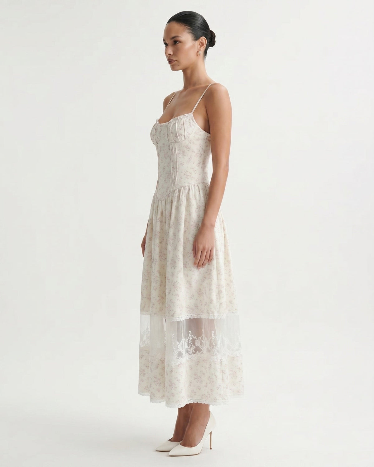 Sara Apricot Lace Detail Polyamide Dress – Floral