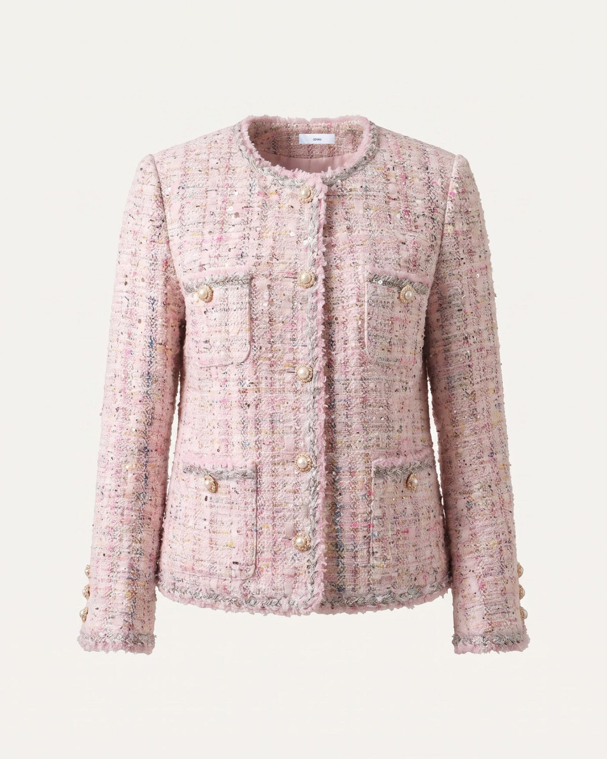 Tweed Wool Blend Cardigan Jacket with Button Front – Pink – view 1
