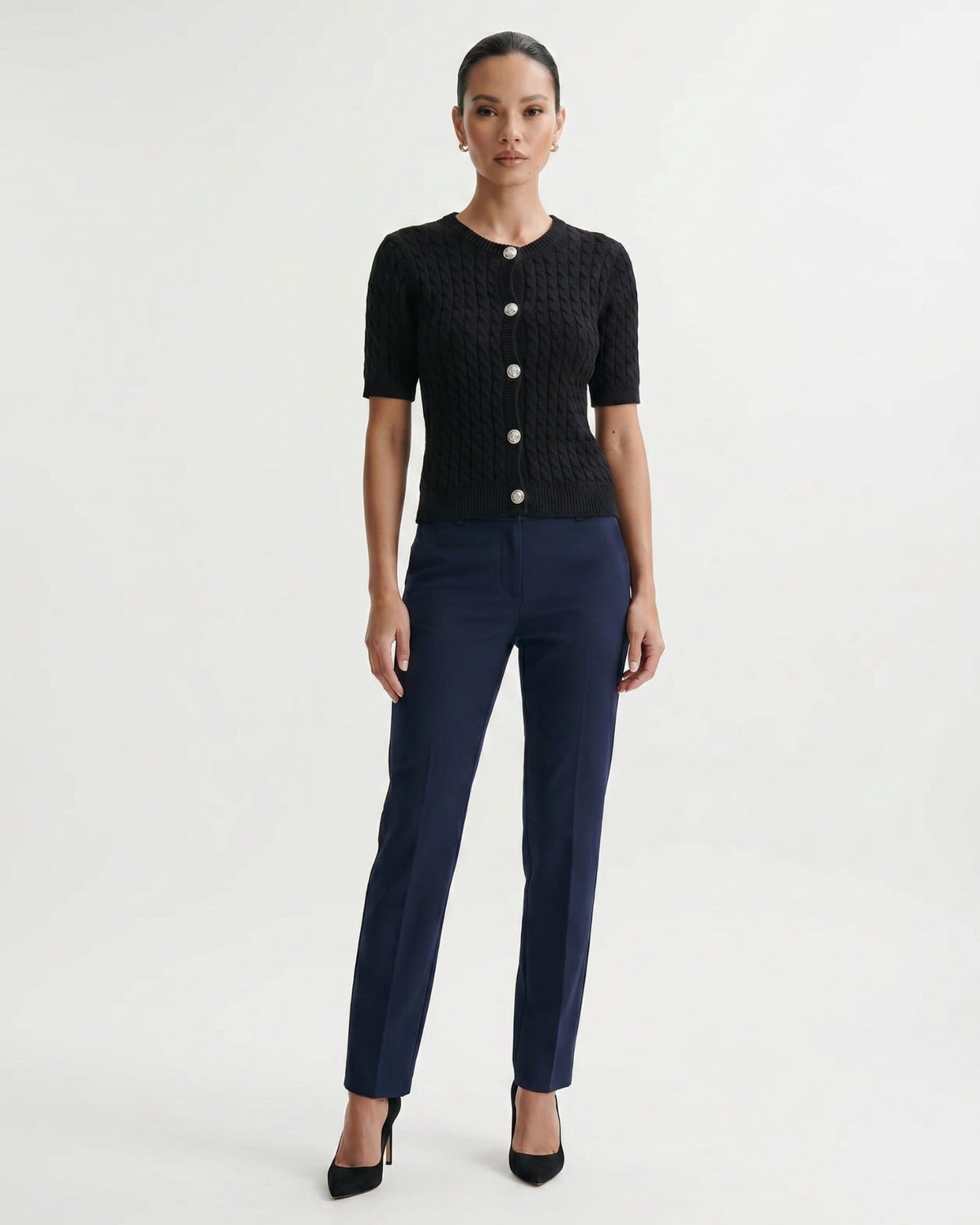 Slim Fit Short Sleeve Cropped Knitted Cardigan