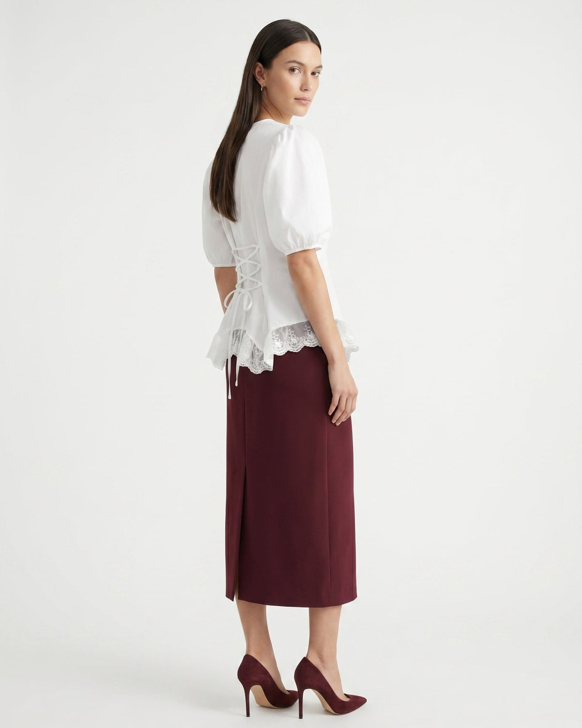 Mia Lace Shirt with Sheer Panels and Tailored Drape