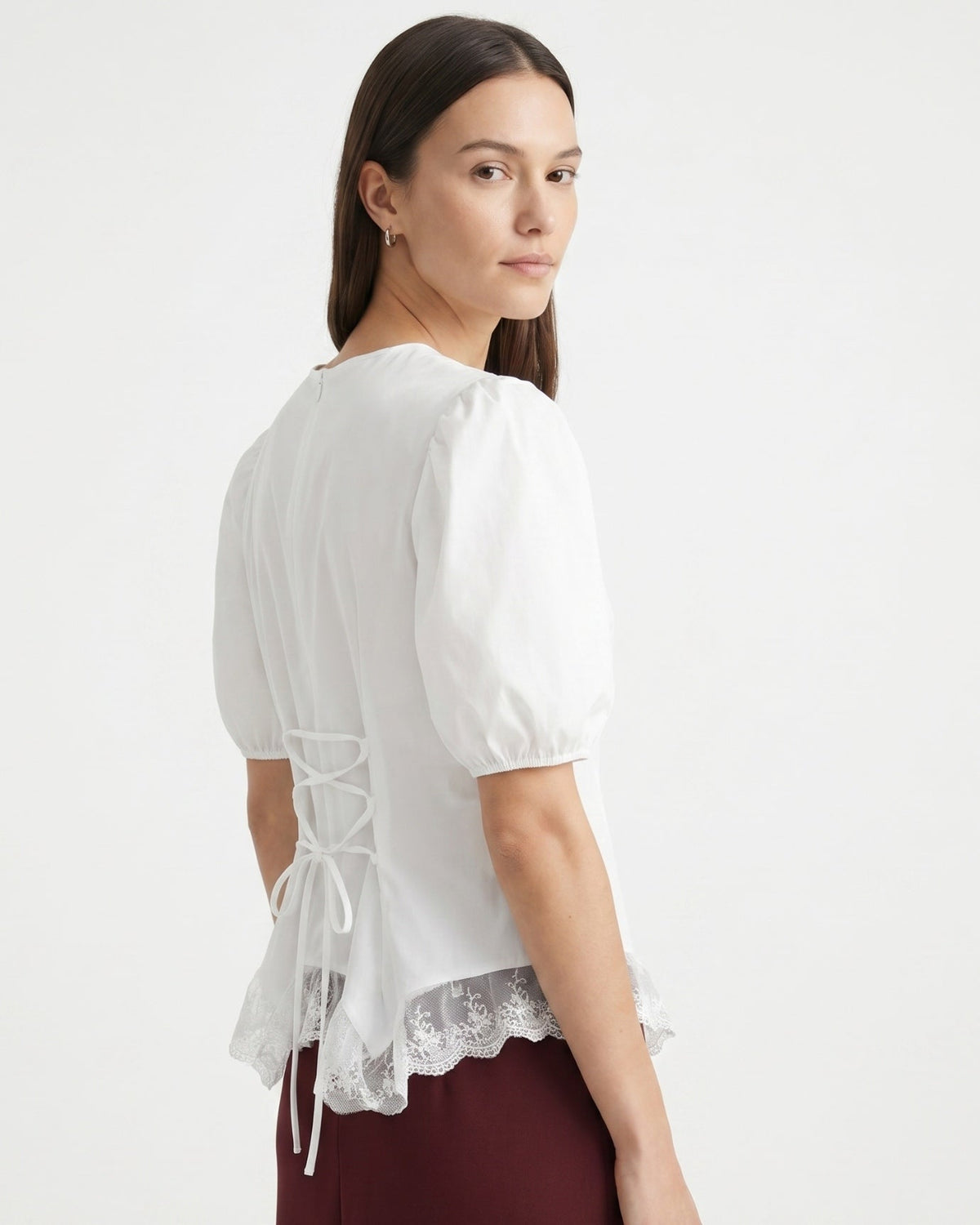 Mia Lace Shirt with Sheer Panels and Tailored Drape – view 13