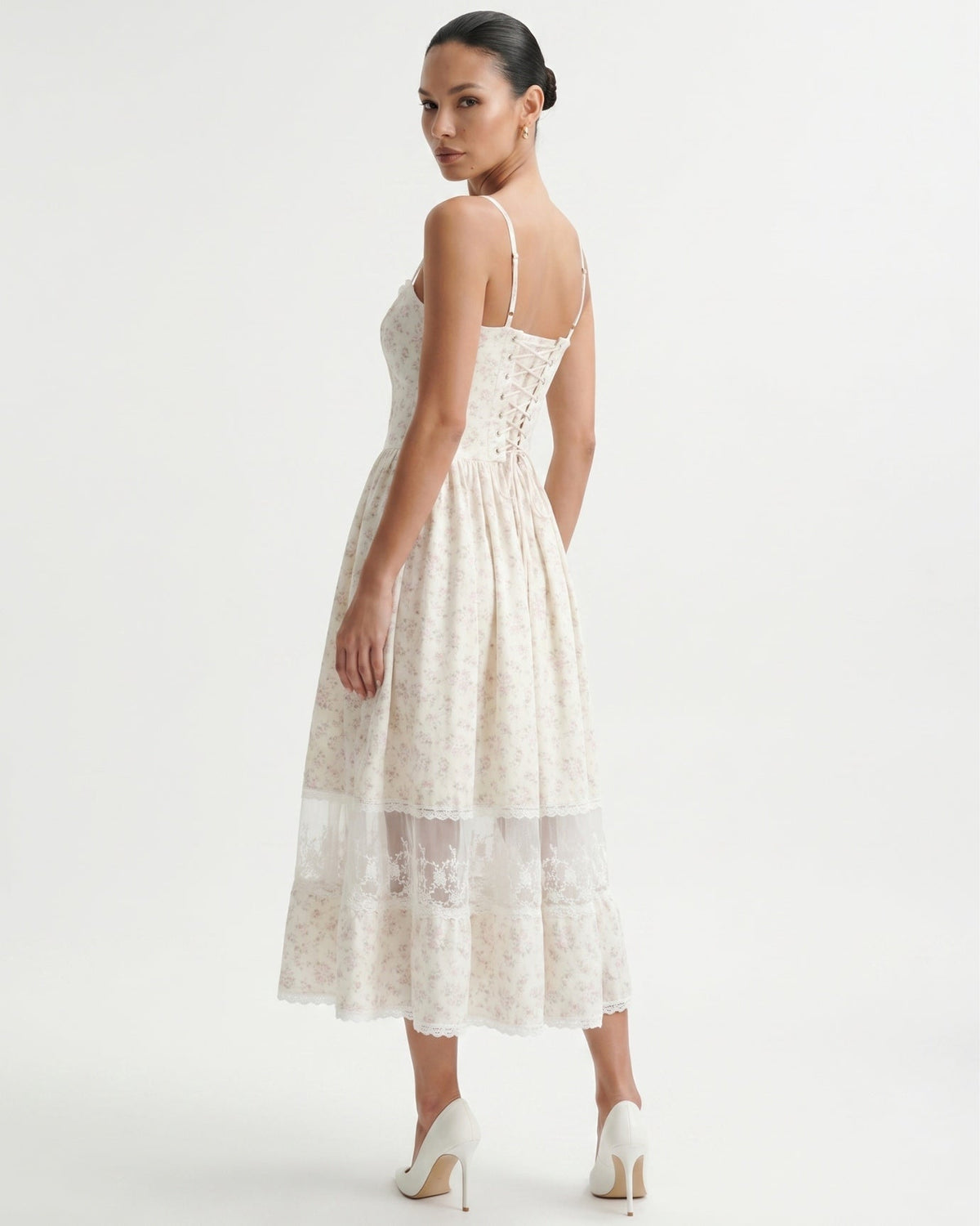 Sara Apricot Lace Detail Polyamide Dress – Floral