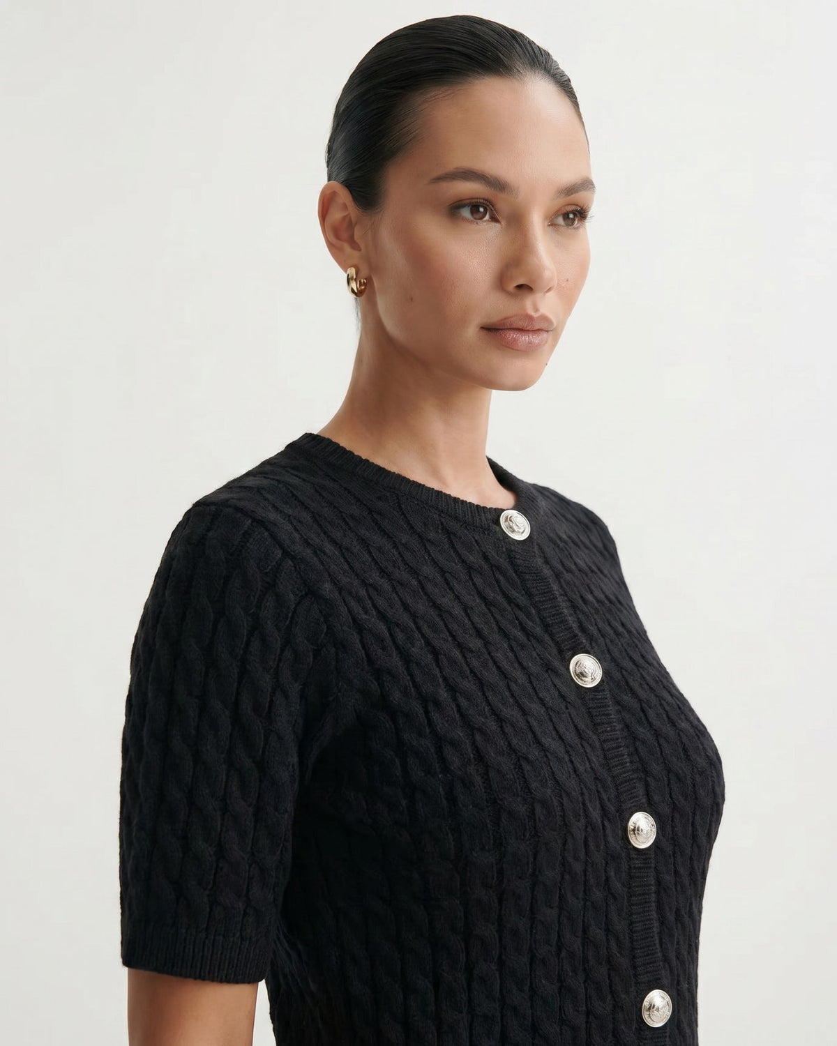 Slim Fit Short Sleeve Cropped Knitted Cardigan – view 13