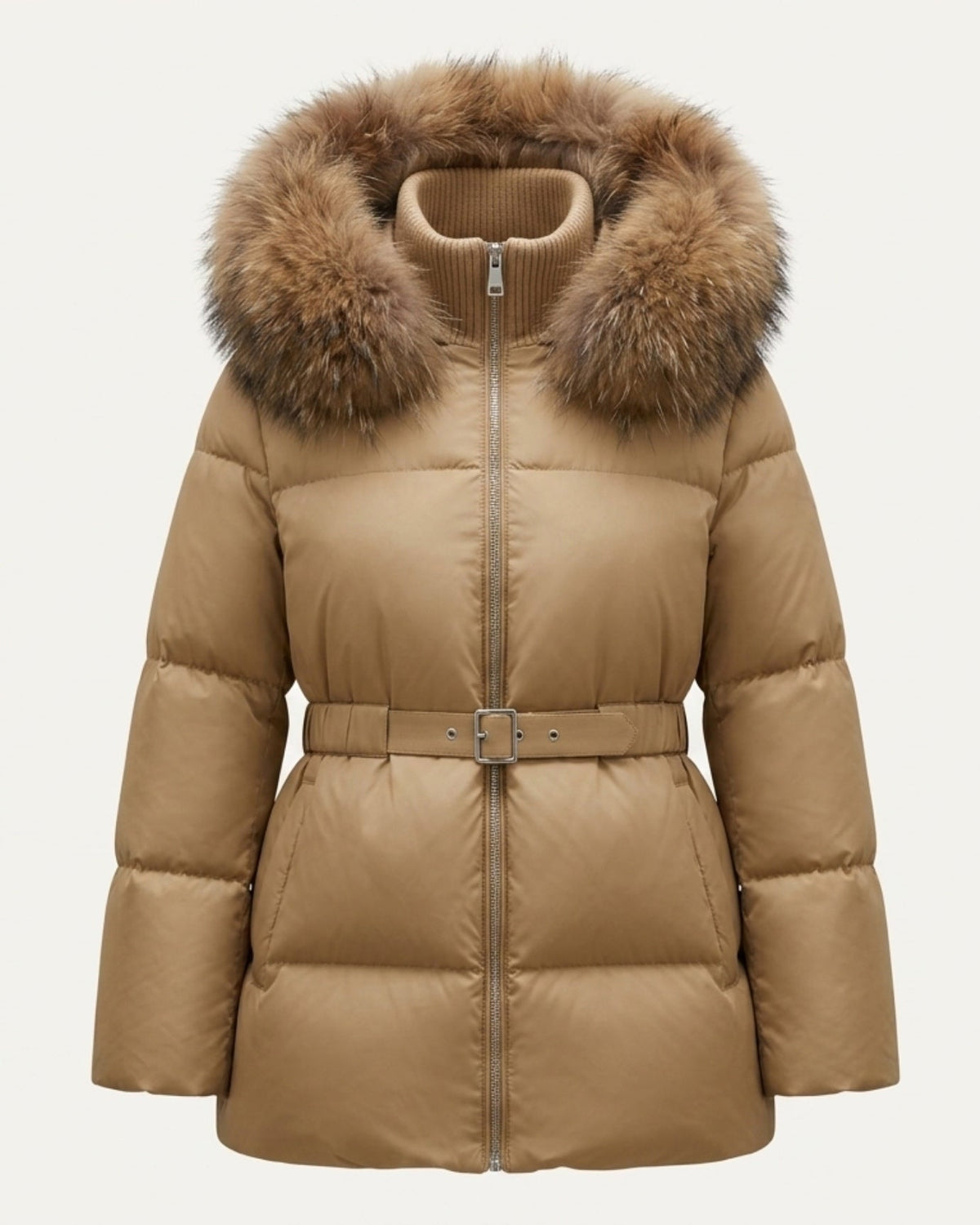 Goose Down Parka Coat with Trimmed Hood