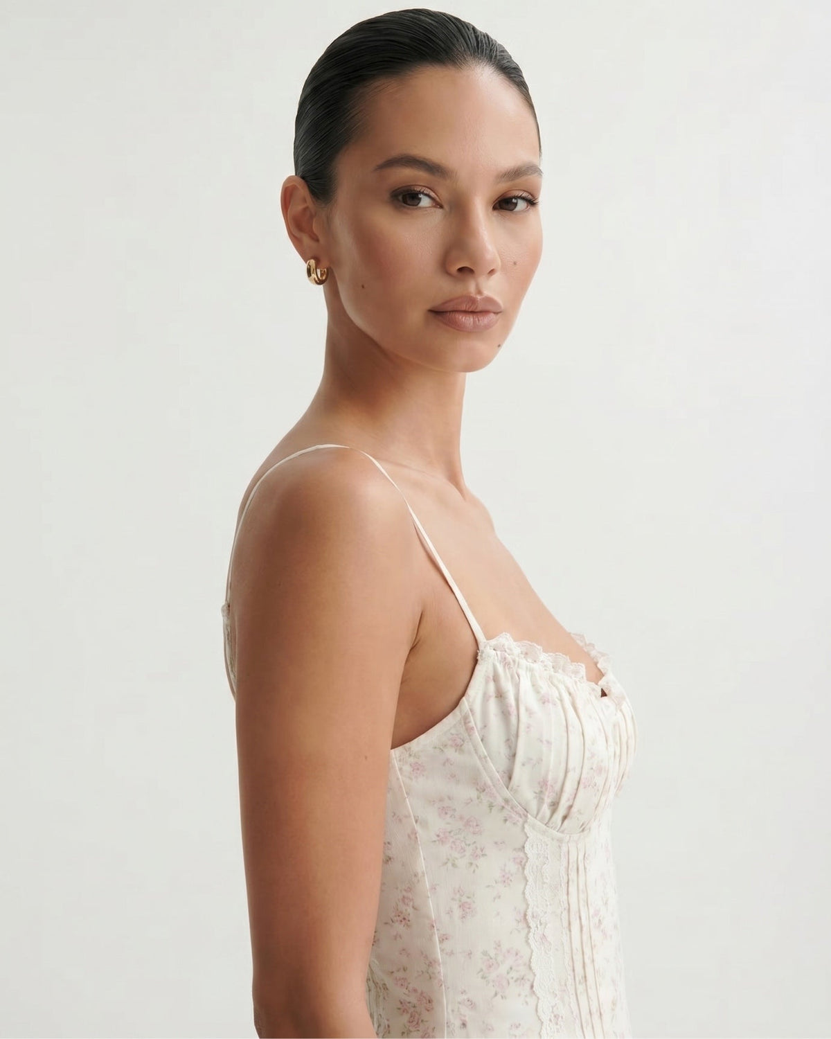 Sara Apricot Lace Detail Polyamide Dress – Floral