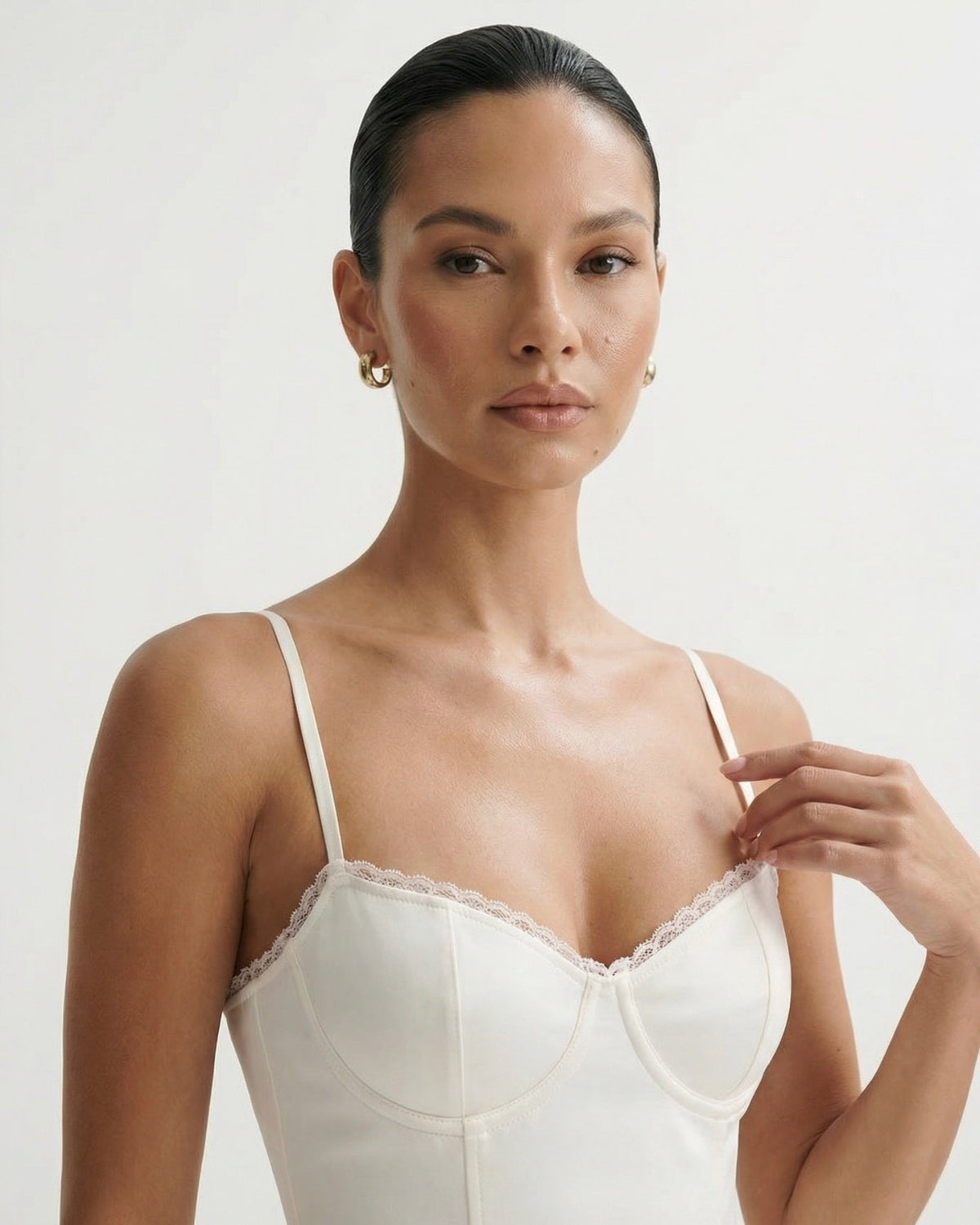Giulia Duchess Satin Midi Dress with Tulle Underskirt – Ivory White