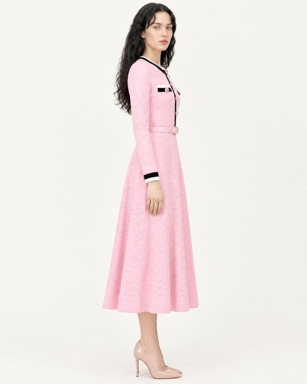 Celia Long Sleeve Cutout Midi Dress with Adjustable Belt – view 8