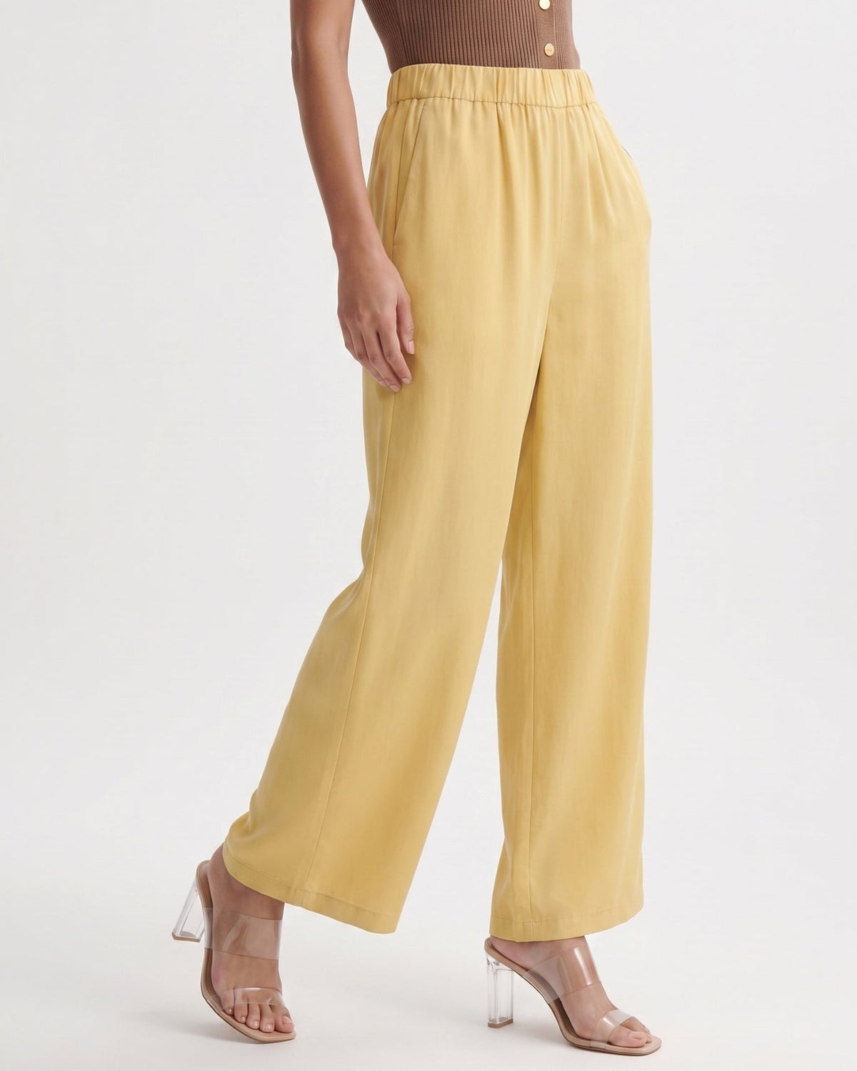 Brit Armonia Wide Leg Silk Blend Trousers with Relaxed Waist