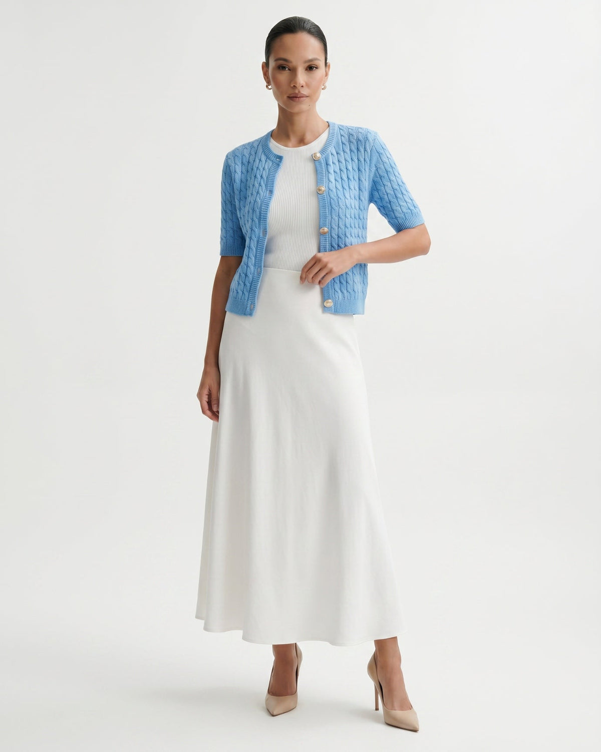 Slim Fit Short Sleeve Cropped Knitted Cardigan