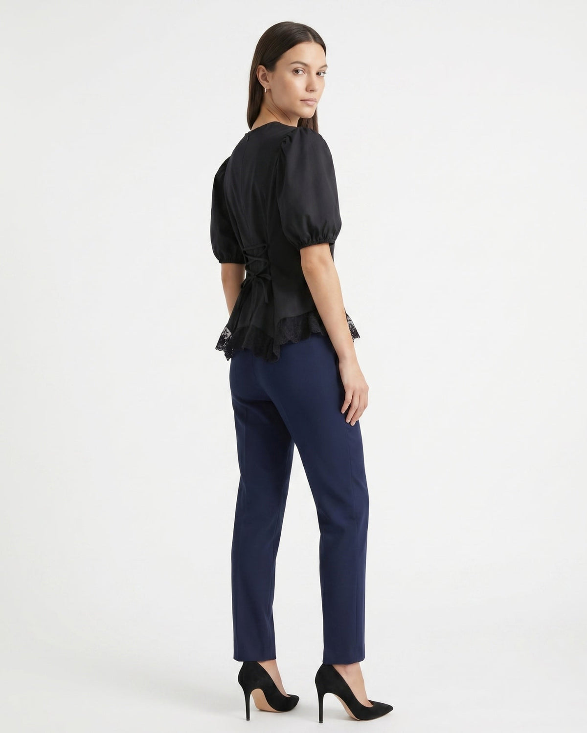Mia Lace Shirt with Sheer Panels and Tailored Drape