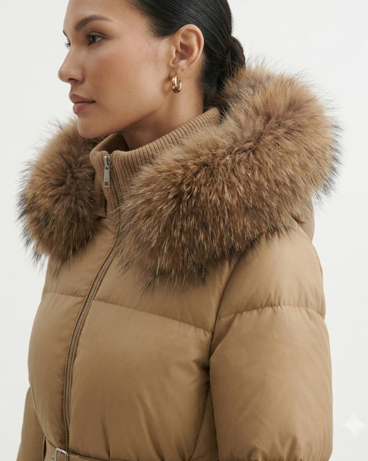 Goose Down Parka Coat with Trimmed Hood – view 8
