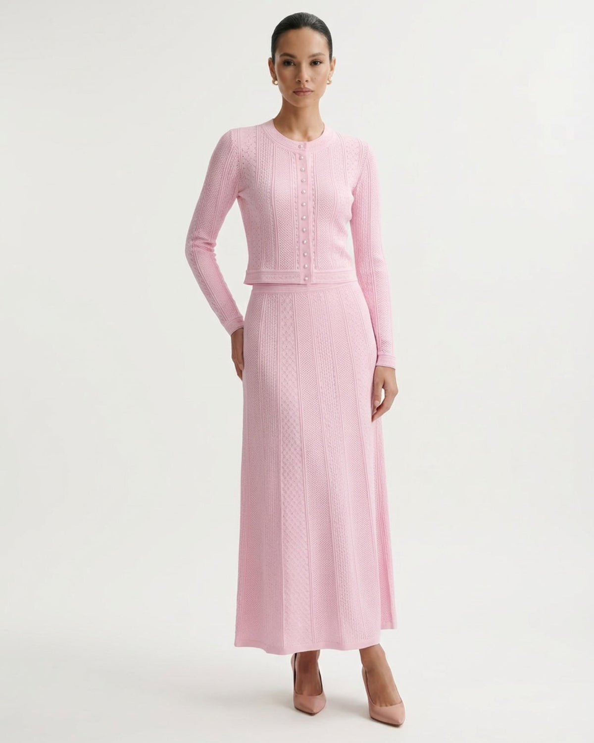 Kira Knit Cardigan and Matching Skirt Two-Piece Set – view 10