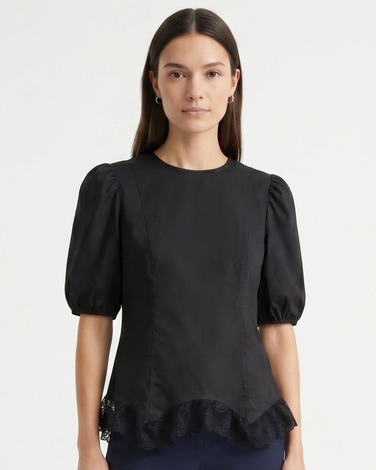 Mia Lace Shirt with Sheer Panels and Tailored Drape