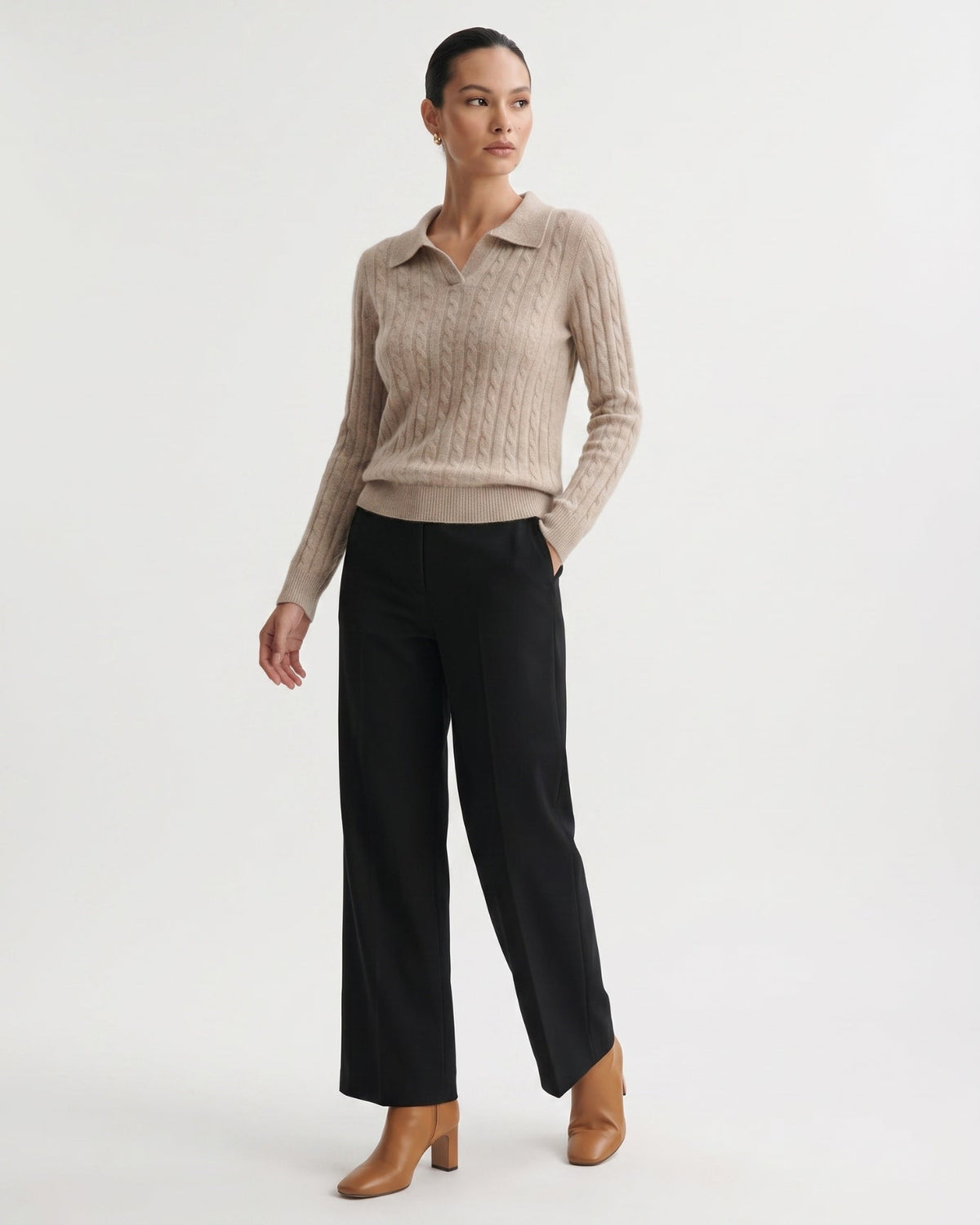 Kira Lightweight Cashmere Polo Collar Ribbed Jumper – view 2