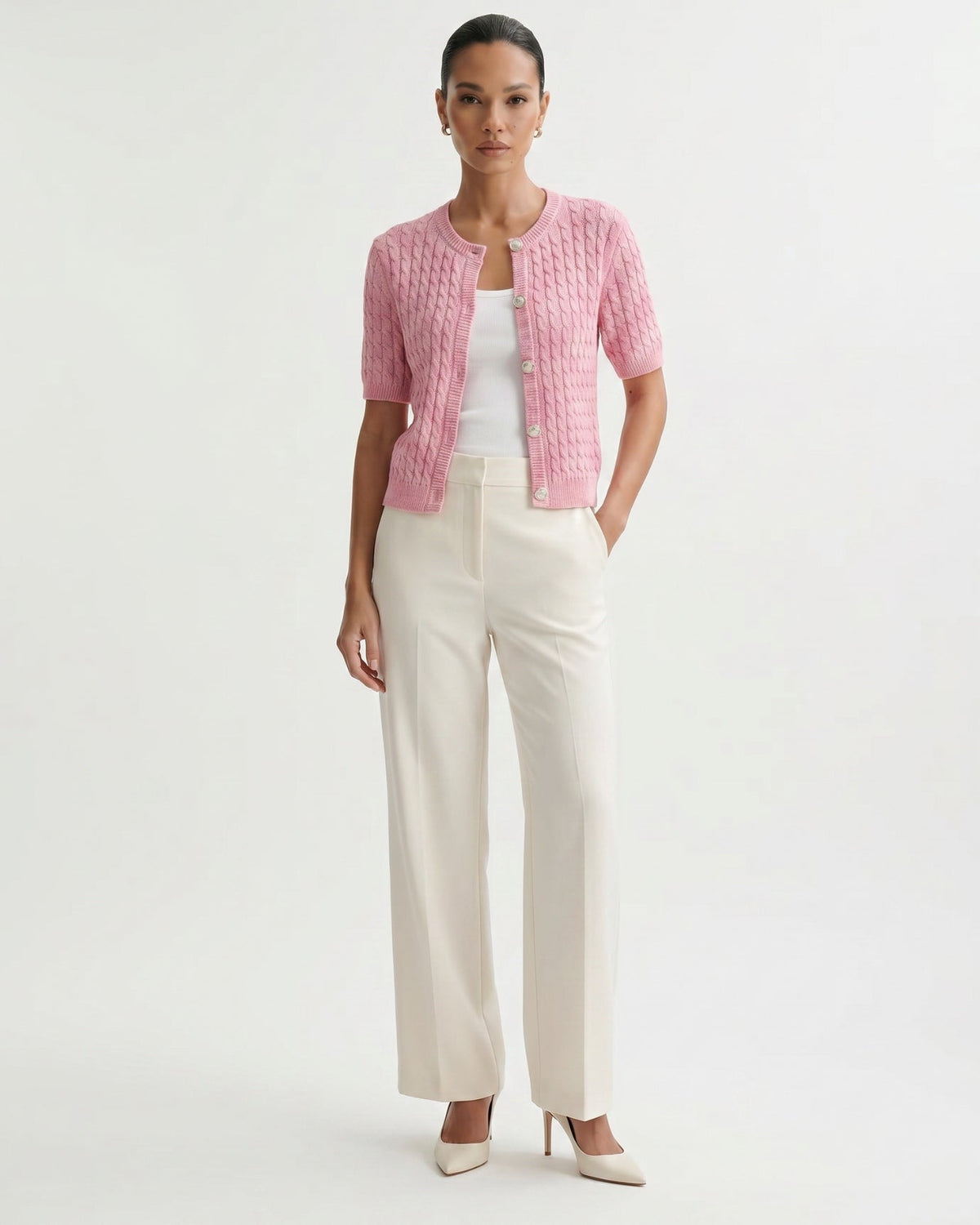 Slim Fit Short Sleeve Cropped Knitted Cardigan