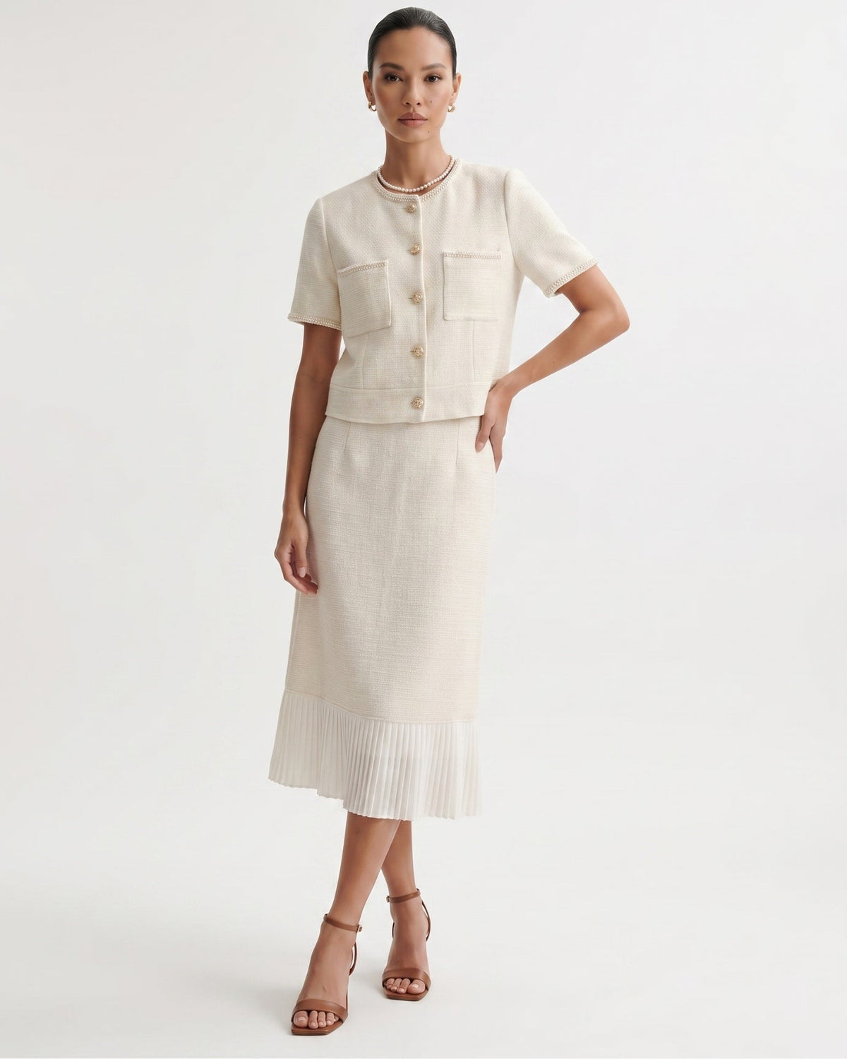 Lauren Tailored Fluid Viscose Blend Suit Set – Apricot
