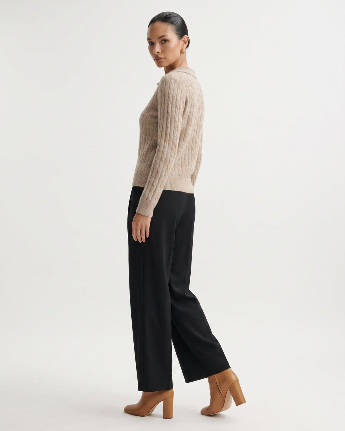Kira Lightweight Cashmere Polo Collar Ribbed Jumper – view 3