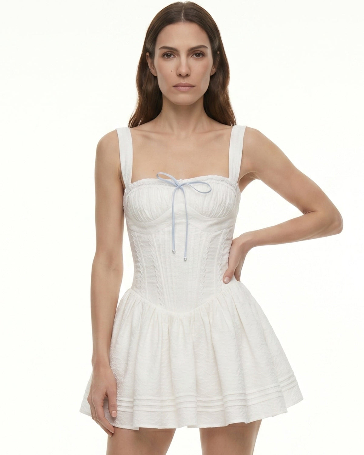 Kiara French Lace Detail Tailored Polyamide Dress – White