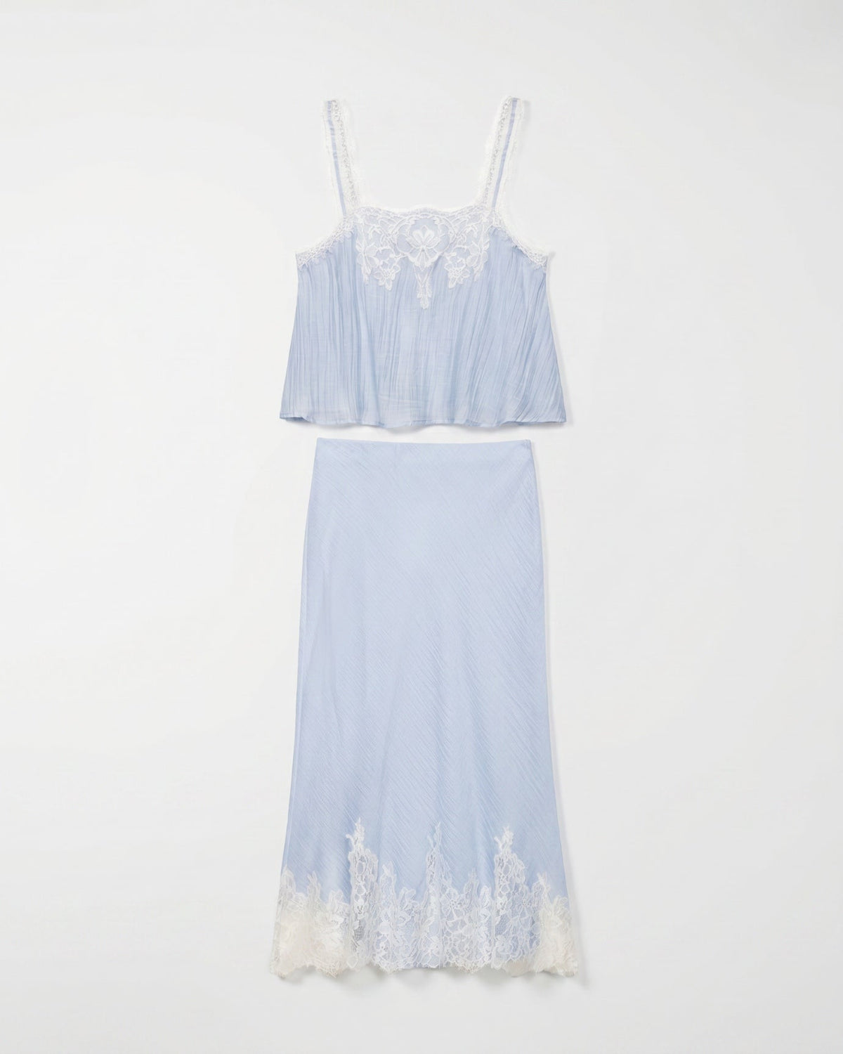 Lace Cropped Top and Skirt Two-Piece Co-ord Set – Light Blue – view 1