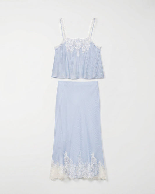 Lace Cropped Top and Skirt Two-Piece Co-ord Set – Light Blue
