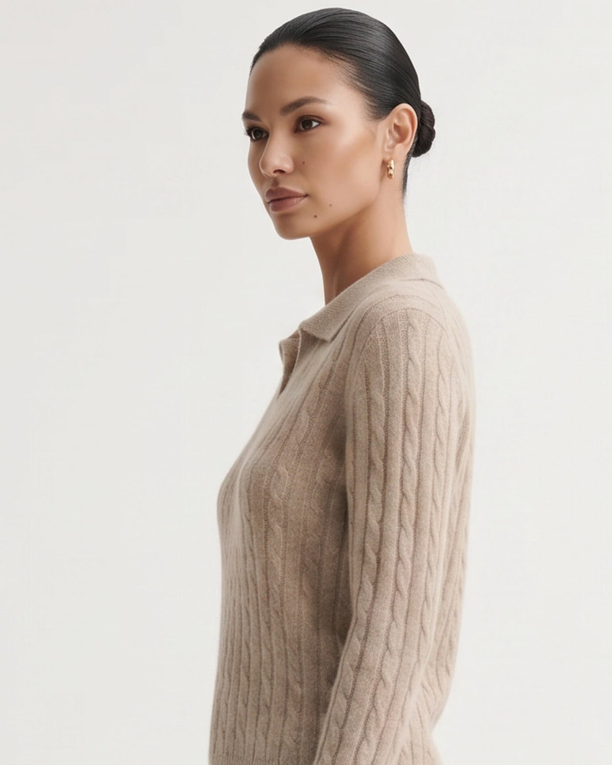 Kira Lightweight Cashmere Polo Collar Ribbed Jumper – view 4