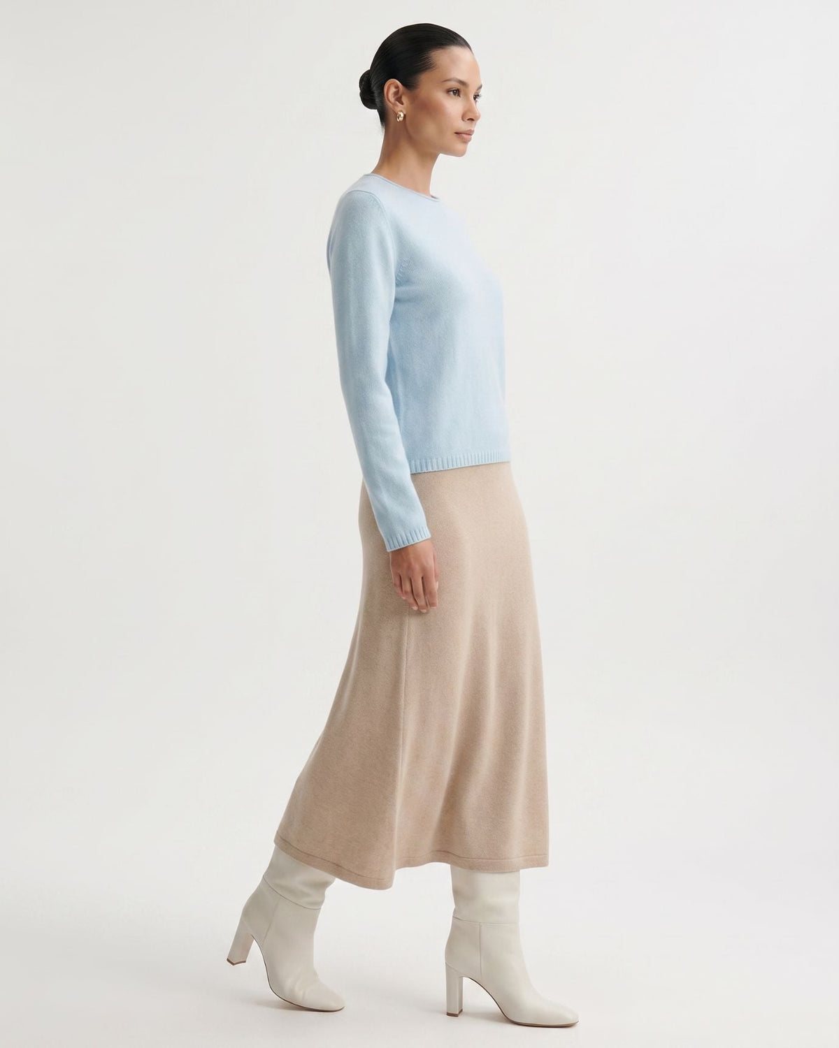 Olivia Short Sleeve Pure Cashmere Polo Top with Shaped Waist