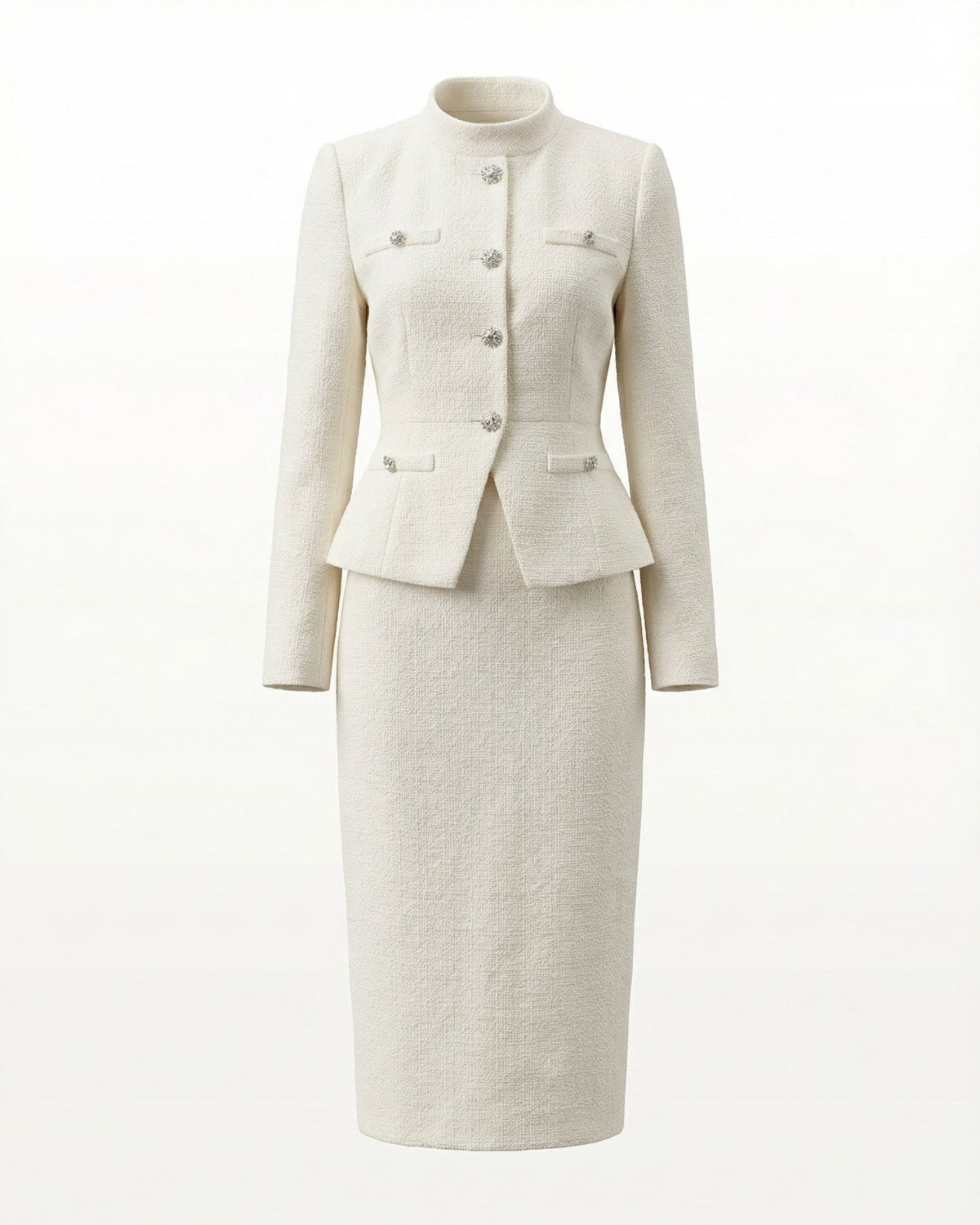Diana Diamond Collar Longline Suit with Slim Midi Skirt – White – view 1