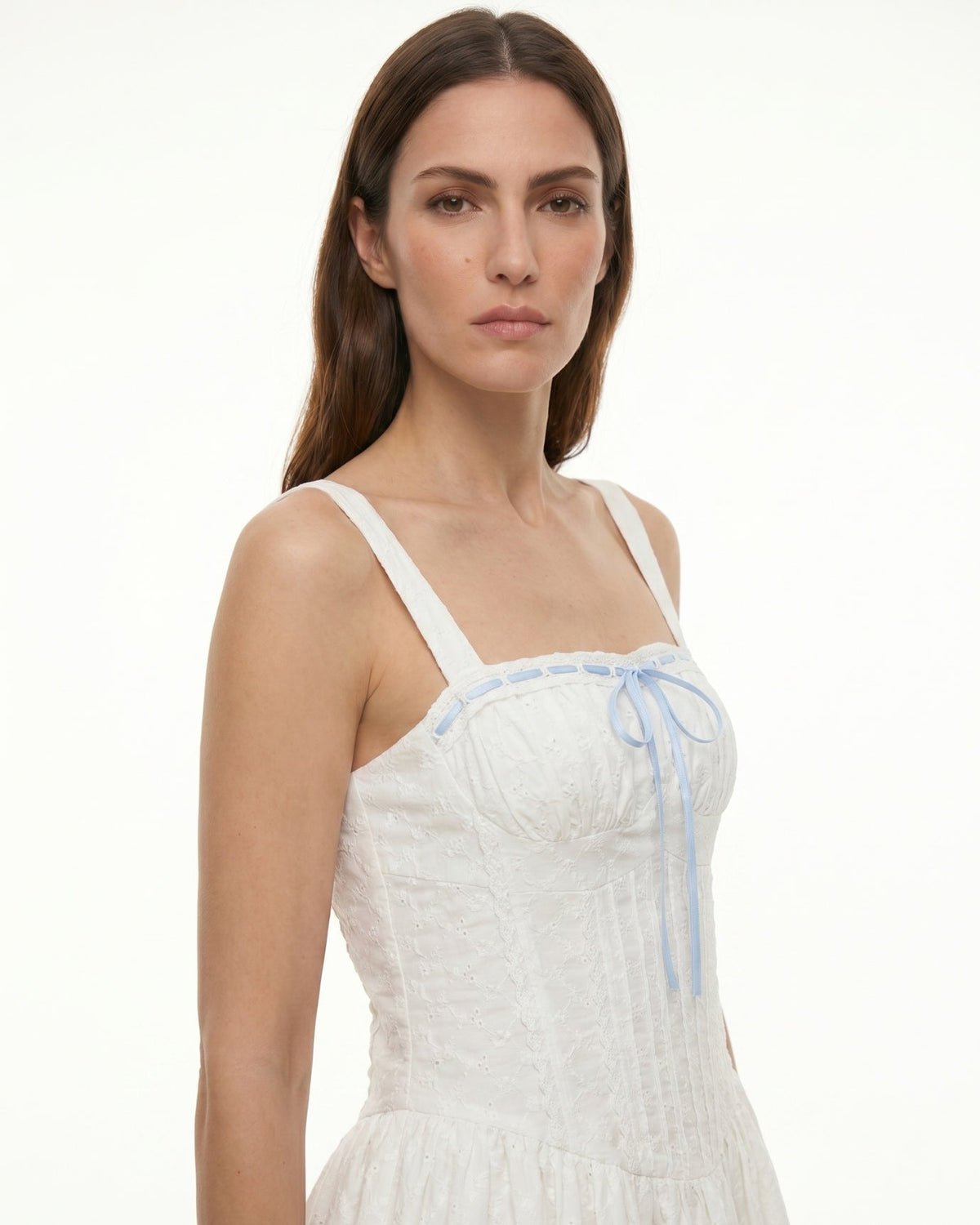 Kiara French Lace Detail Tailored Polyamide Dress – White – view 5